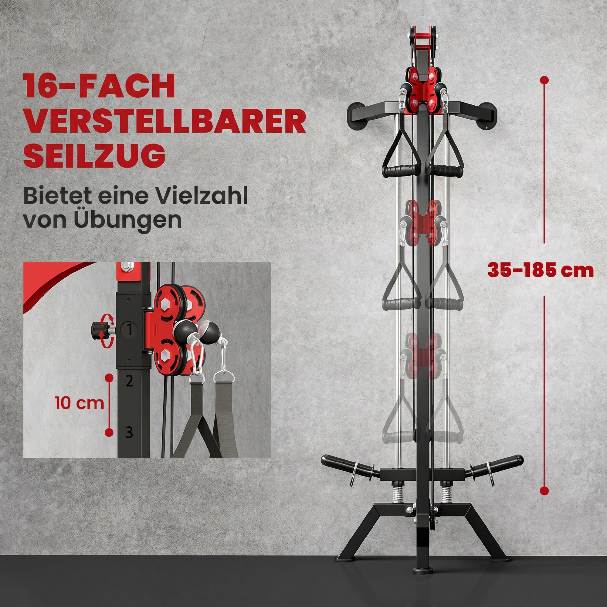Latzugstation 16-fach Verstellbar zur Wandmontage Latzugturm inkl. Latzugstange Griffstange Seilzug bis 120kg