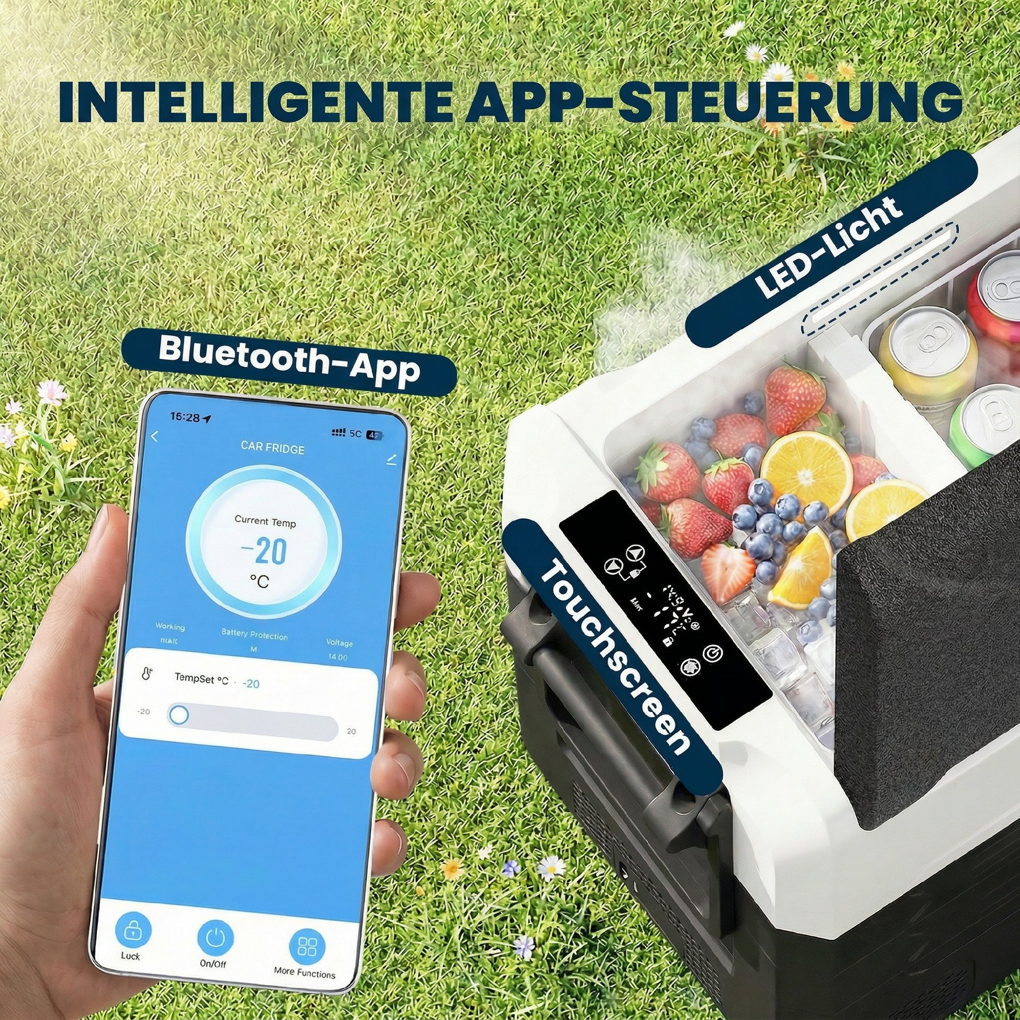Kompressor Kühlbox 50L -20℃-20℃ Elektrische Kühlbox mit Dual-Zone Temperaturregelung APP LED Batterieschutz Klappgriff