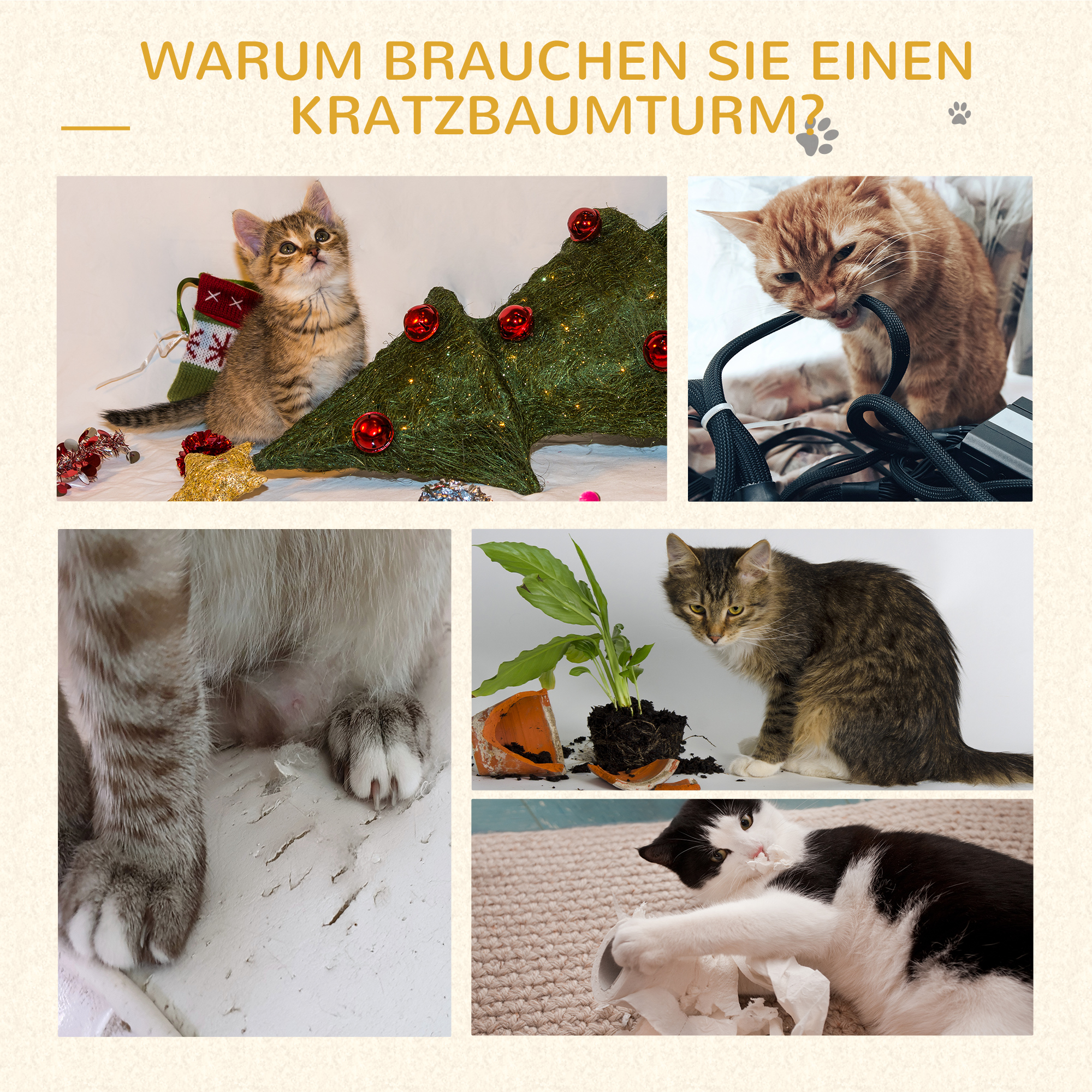 Kratzbaum mit Katzenhöhle Hängematte XXL Katzenbaum Kletterbaum Kletterbaum für Katzen Mehrstufiges Multiaktivitätszentrum Plüsch Braun 65 x 50 x 153 cm