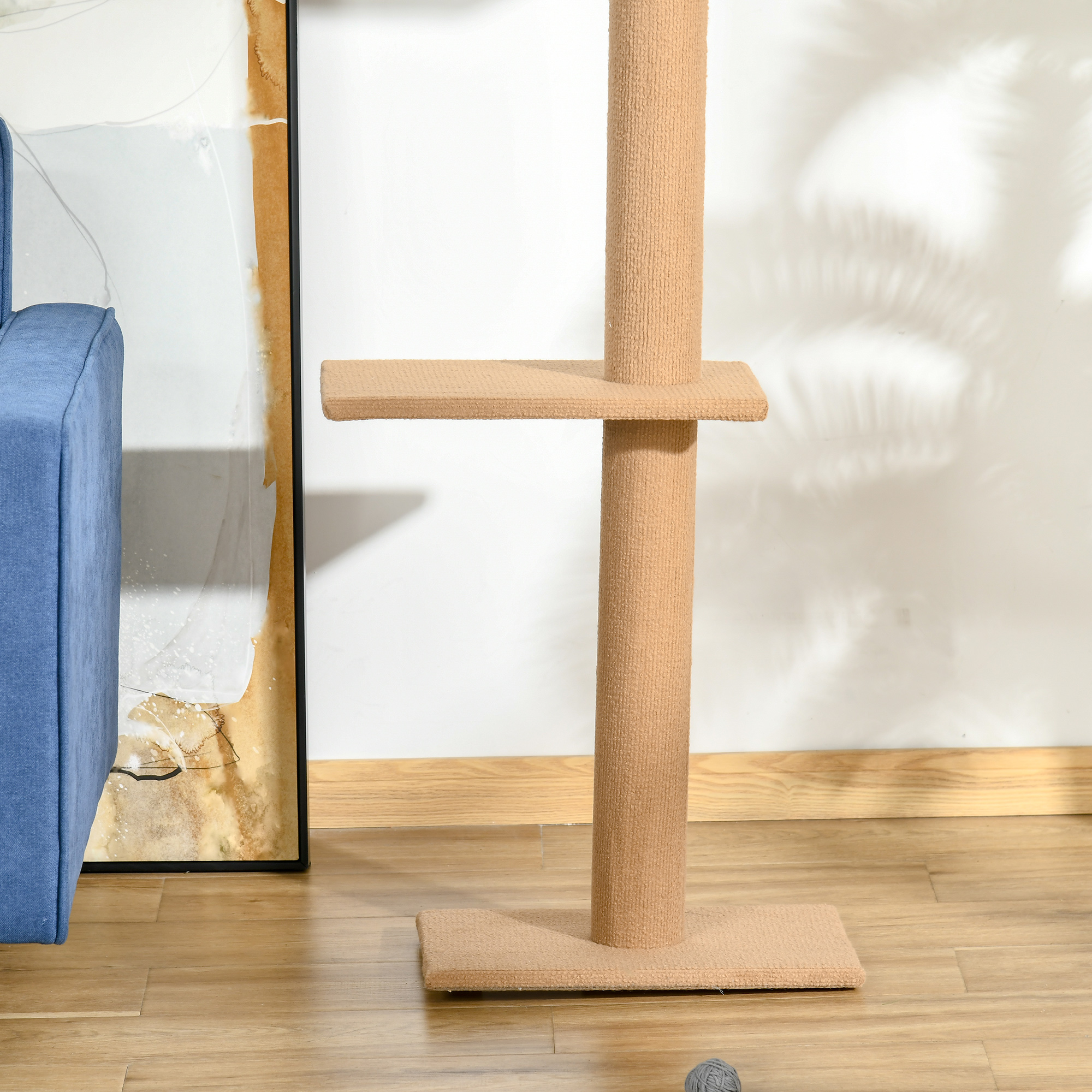 Kratzbaum Deckenhoch, 228-260 cm Höhenverstellbarer Katzenbaum Kletterbaum für Katzen mit 3 Ebenen, Katzenkratzbaum, Spielbaum vom Boden bis zur Decke Hellbraun