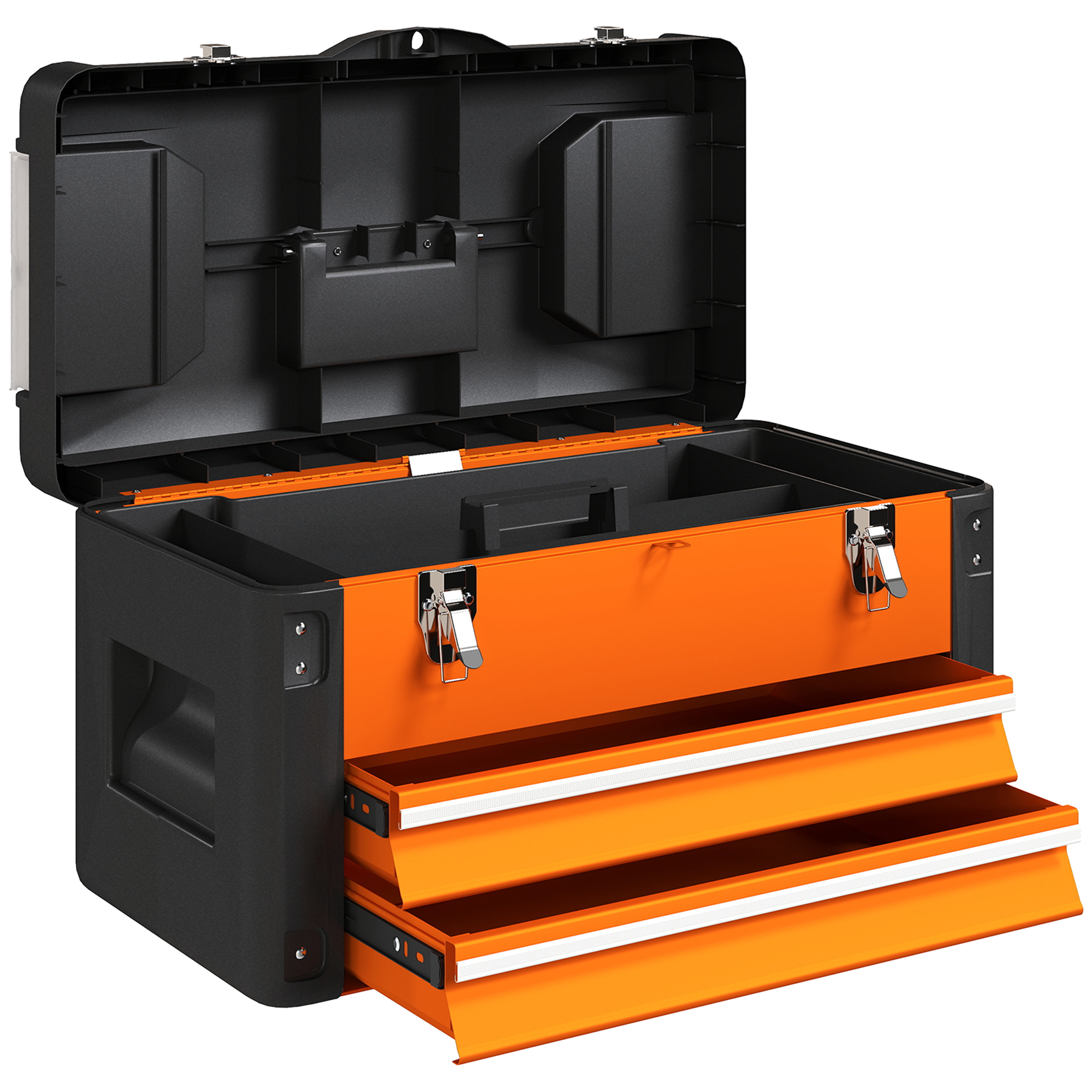 Werkzeugkiste leer, 49,7 x 25,3 x 28,9 cm Werkzeugkasten mit Schublade, Mini-Box Stahl Orange