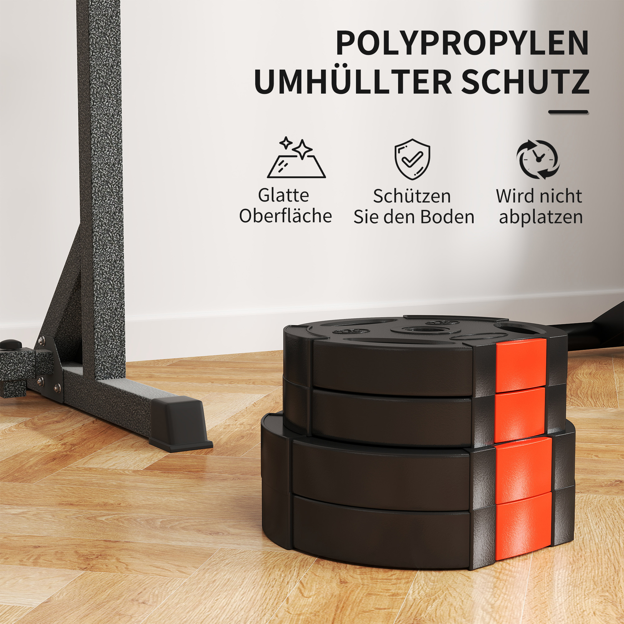 4er Gewichtsplatten-Set für Training, Fitnessstudio, Heimtraining, Stärke-Training, 2 x 5 kg und 2 x 2,5 kg, Schwarz