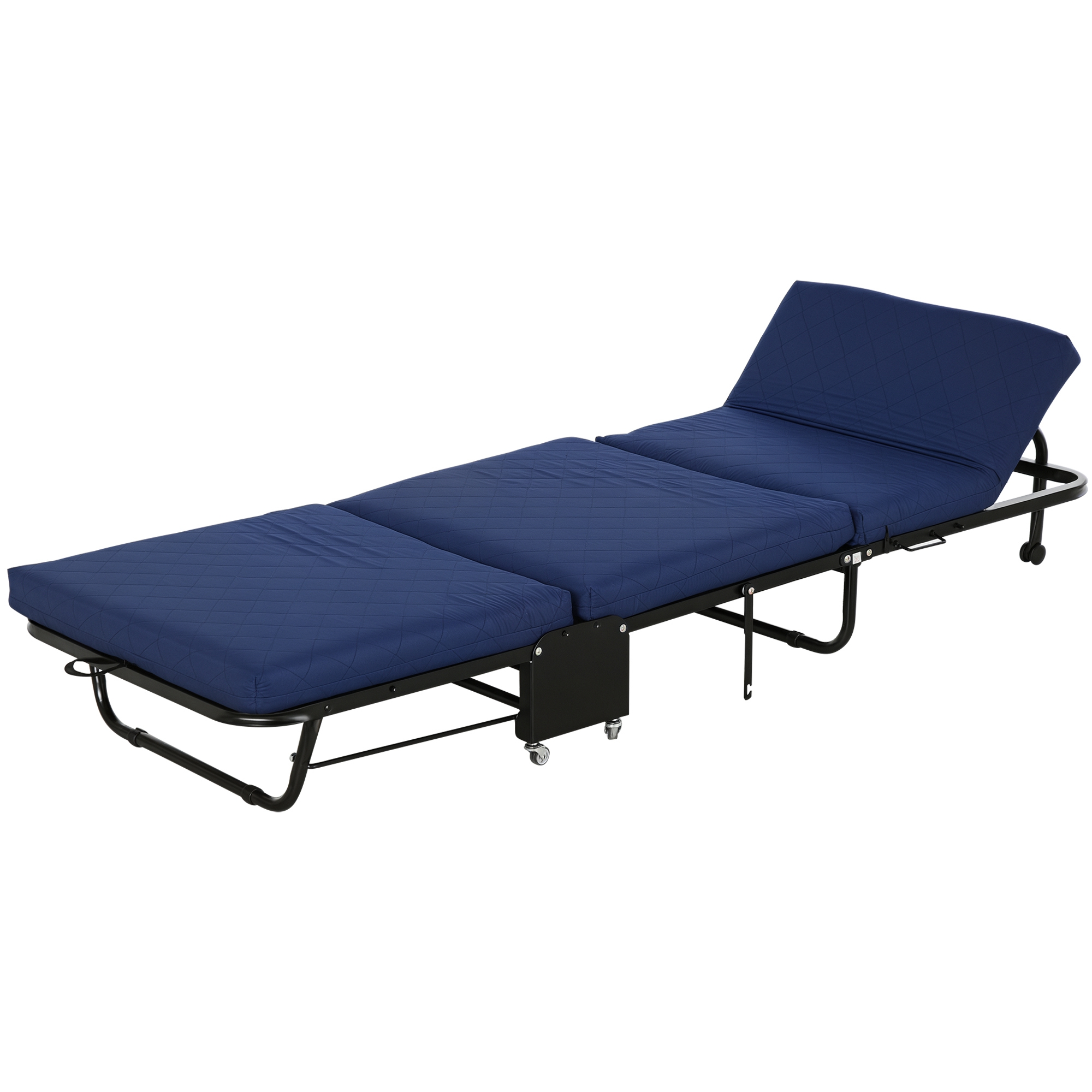 Klappbett 65x184 cm, Erwachsene Gästebett Klappbar mit 6 cm Dicker Schaumstoff, Reisebett mit Metallrahmen, Feldbett mit Rollen und höhenverstellbarem Kopfteil, bis 120 kg belastbar, Blau Klappbett 65x184 cm, Erwachsene Gästebett Klappbar mit 6 cm Dicker Schaumstoff, Reisebett mit Metallrahmen, Feldbett mit Rollen und höhenverstellbarem Kopfteil, bis 120 kg belastbar, Blau