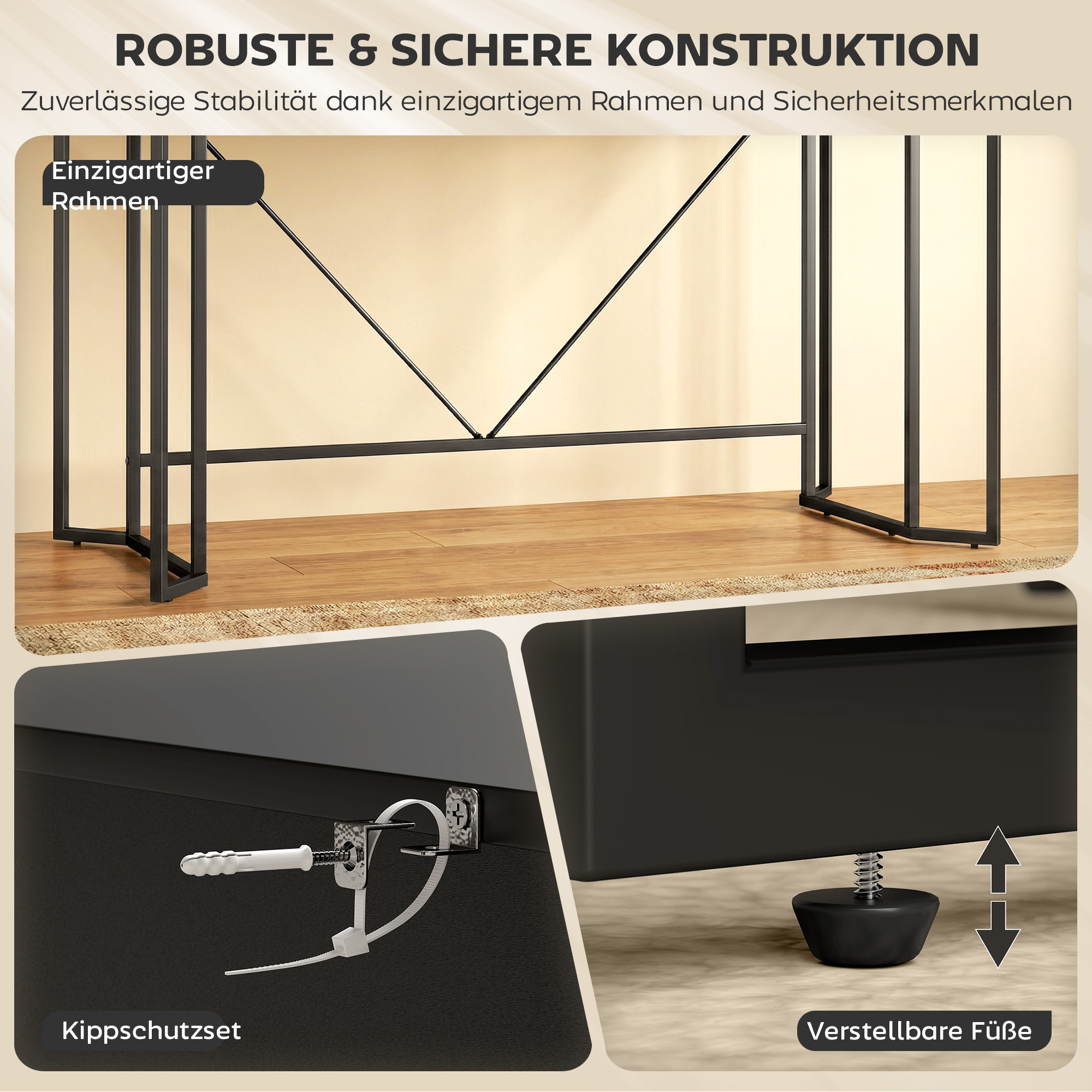 kleiner Computertisch mit 2 Schubladen, Schreibtisch mit großer Arbeitsfläche 120 x 60 x 77 cm Schwarz