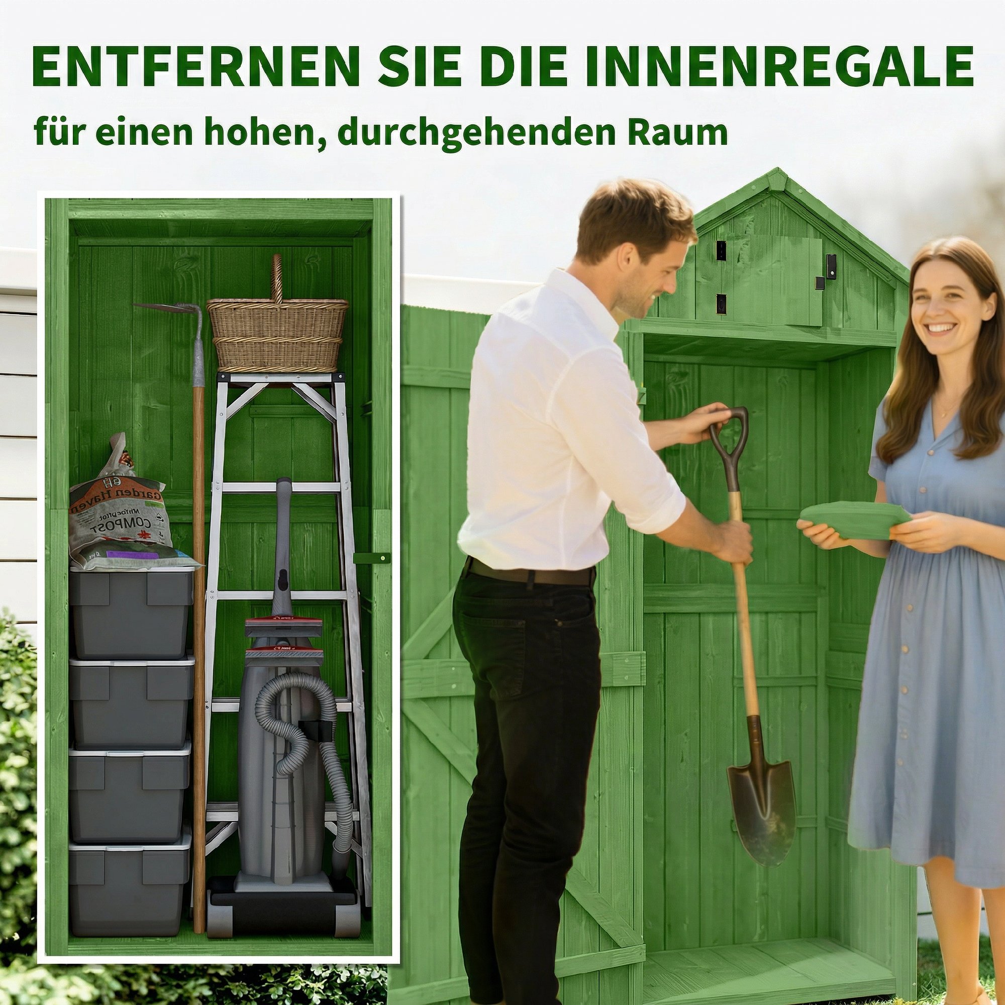 Gartenschrank Holz Geräteschuppen mit 3 abnehmbar Ablage abschließbar Tür Asphalt-Satteldach Belüftung