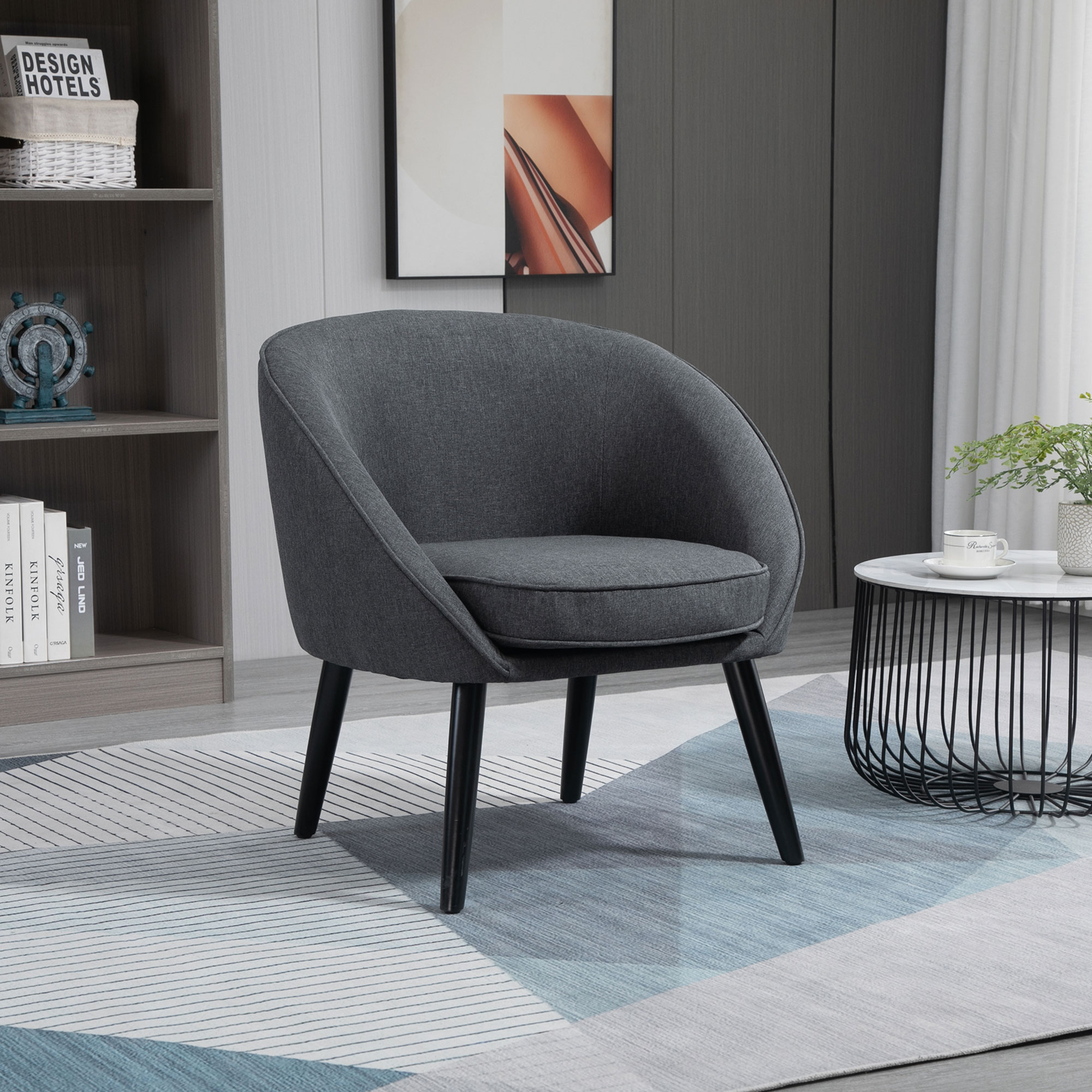 Loungesessel Cocktailsessel bis 150 kg, Leinen-Optik Holz Grau 71 x 65 x 75 cm