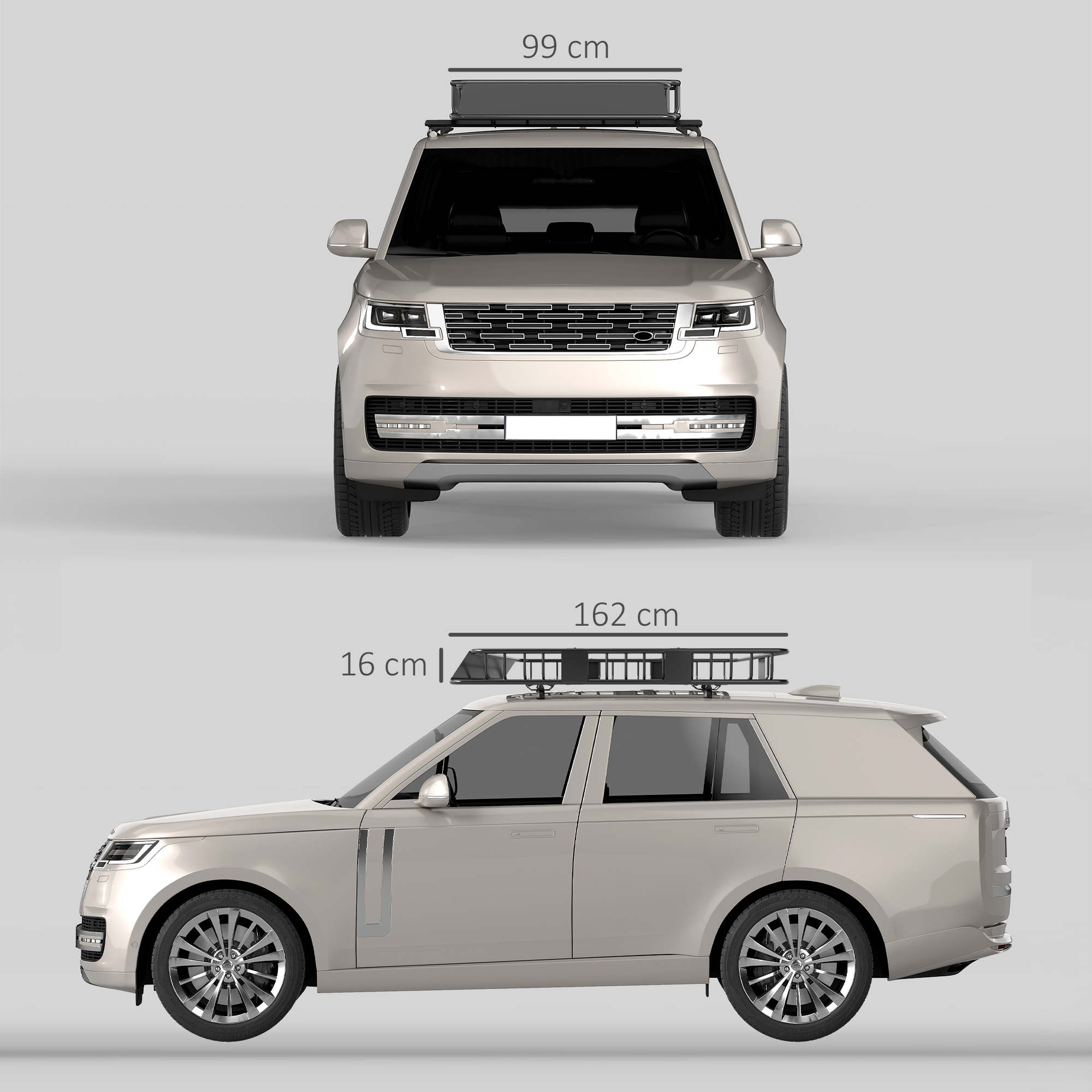 Dachgepäckträger Auto Dachkorb aus Metall 162x99x16cm Universal Gepäckträger Dachträger Tragfähigkeit von 100 kg Gepäckkorb für Camping, Grillen, Autoreisen Schwarz