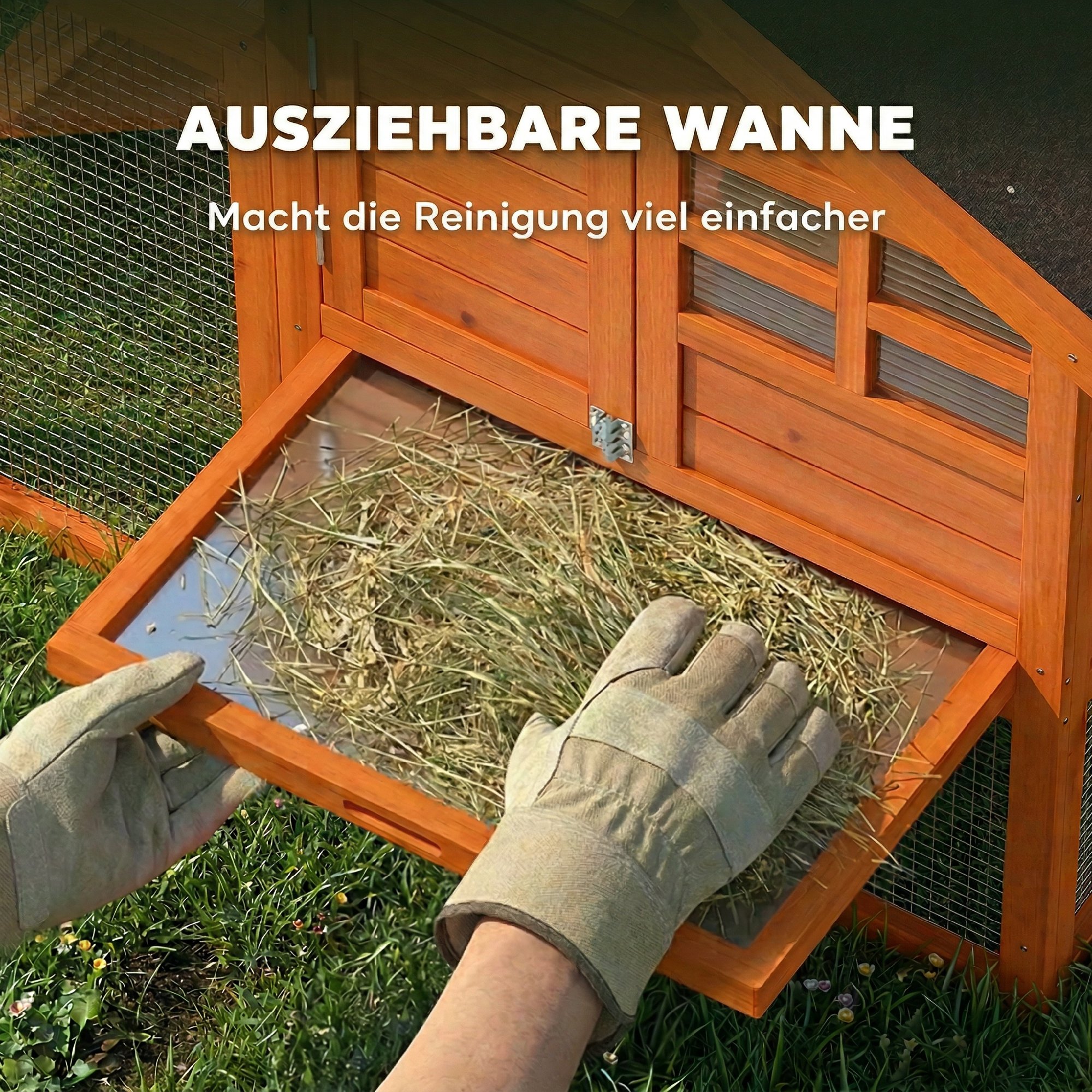 Hasenstall 2 Etagen Kaninchenstall mit wasserdicht Bitumendach Freilaufgehege Rampe Türen Holz 123,5x62,6x92,5 cm Orange