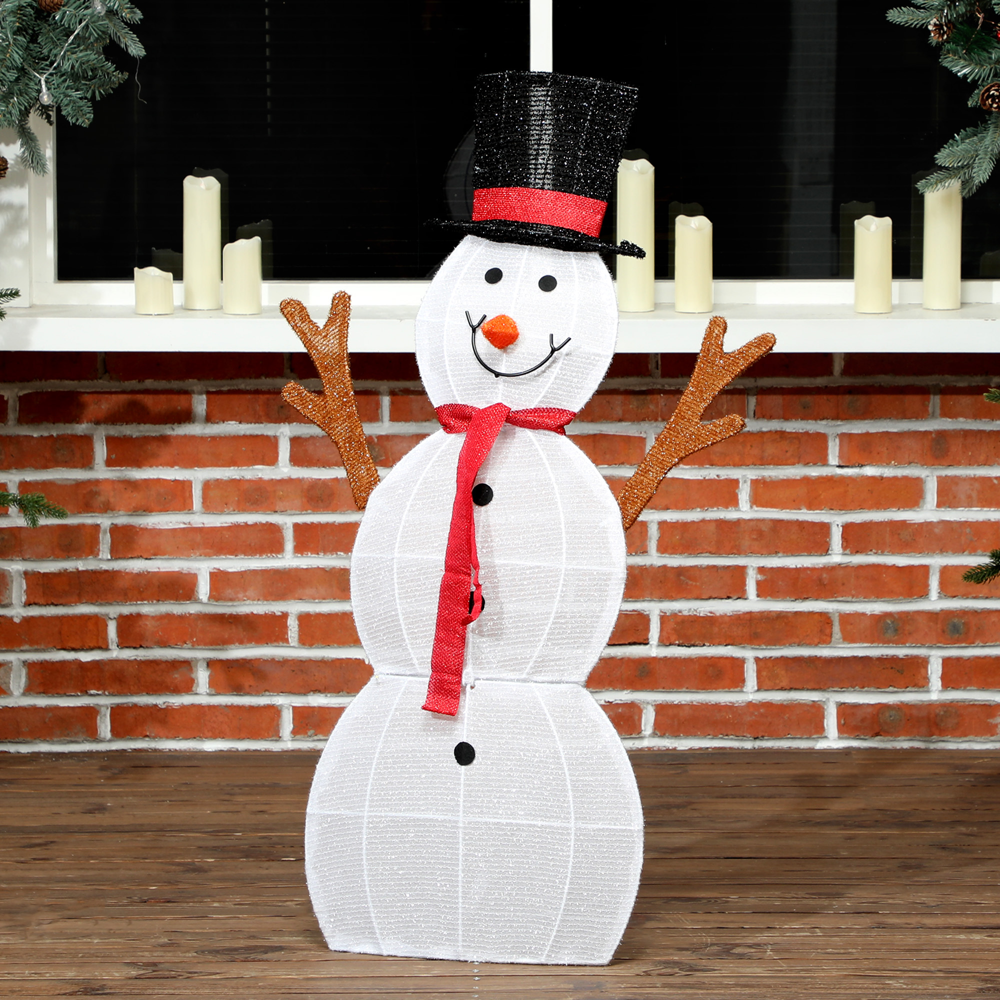 3-teilige weihnachtliche Schneemann-Familie, Außendekoration, LED-Lichter, Bodenpfähle, wasserfest, Stahl, Polyester, Weiß