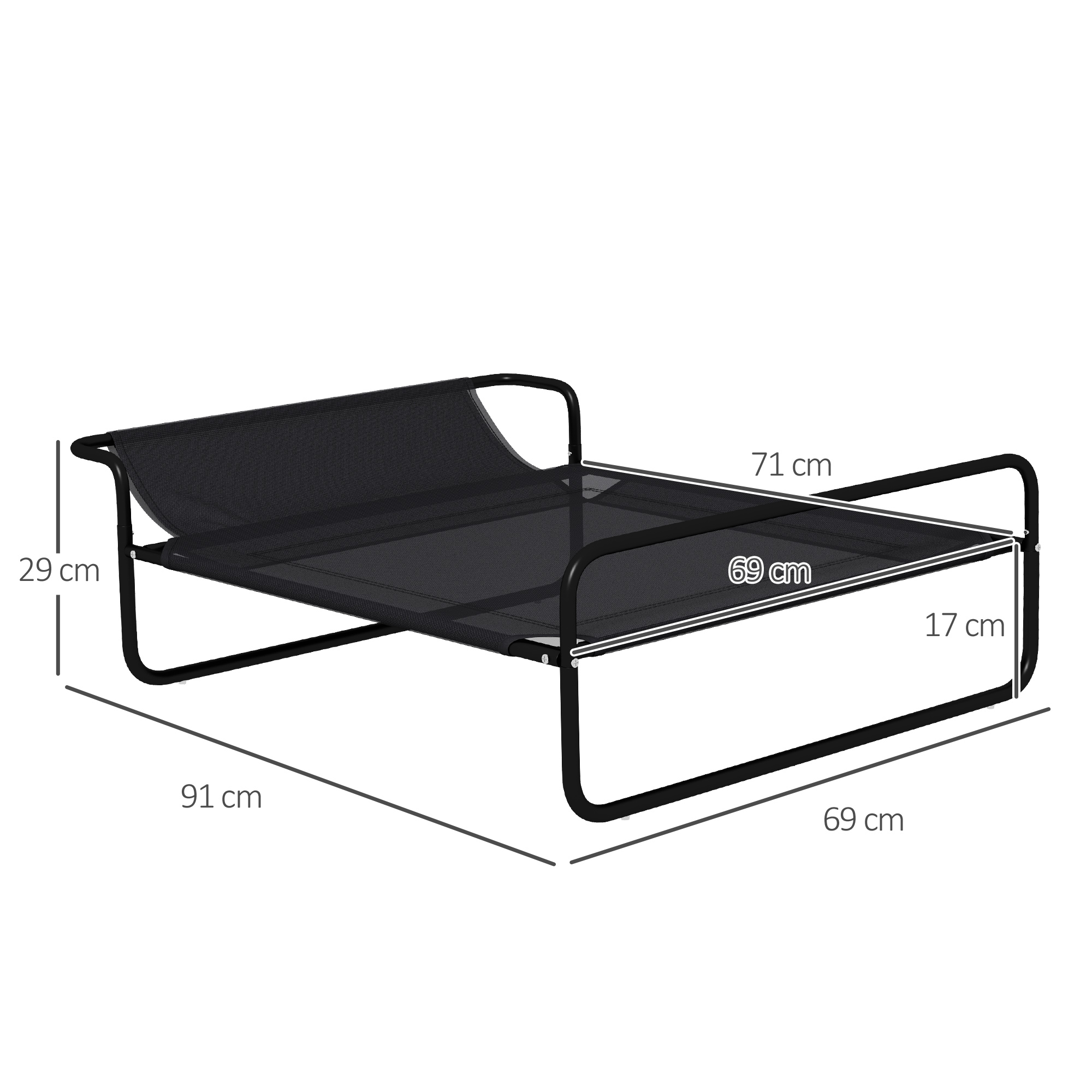 Hundebett, erhöhte Bauweise, Mesh-Bezug, Stahlrahmen, 29 x 91 x 69 cm, Schwarz