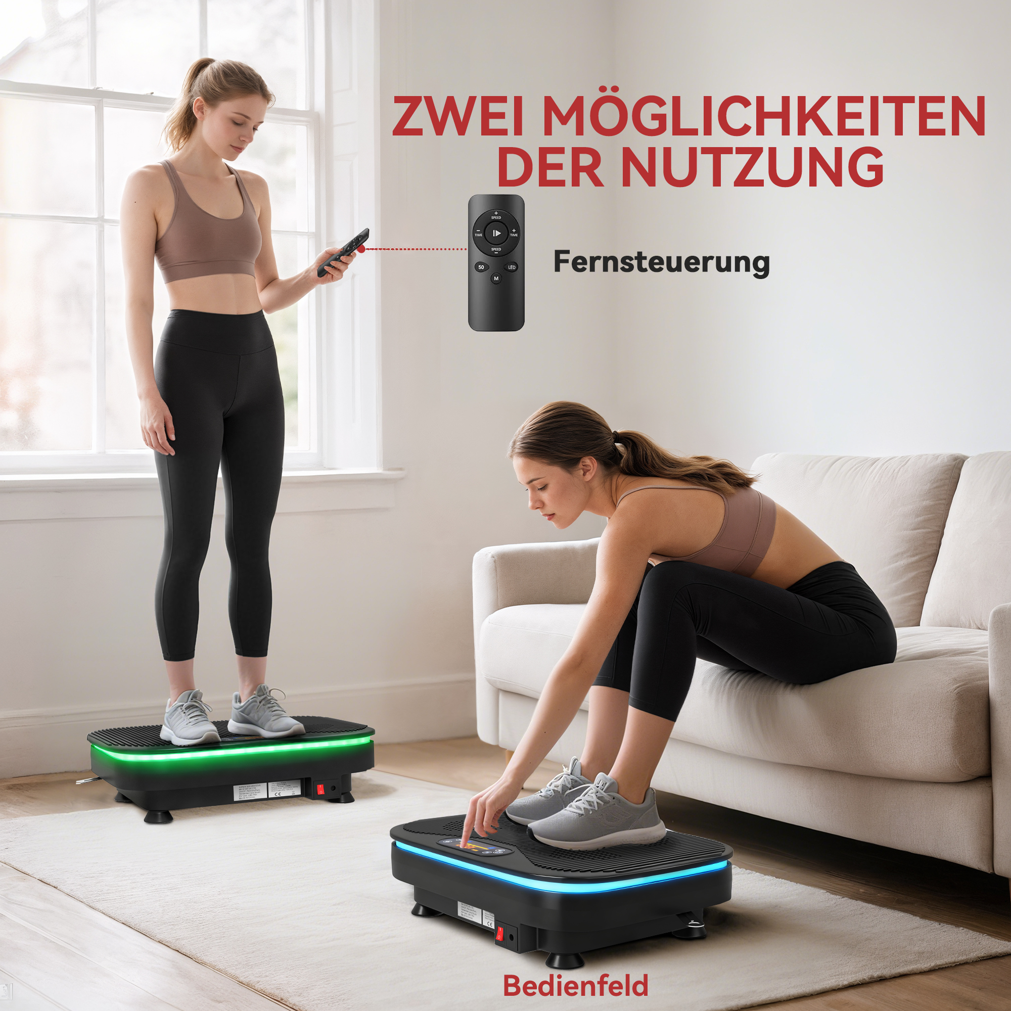 Vibrationsplatte für Fitnessübungen, Bluetooth-Funktion, Fernbedienung, 99 Geschwindigkeitsstufen, Kunststoff, Stahl, Schwarz