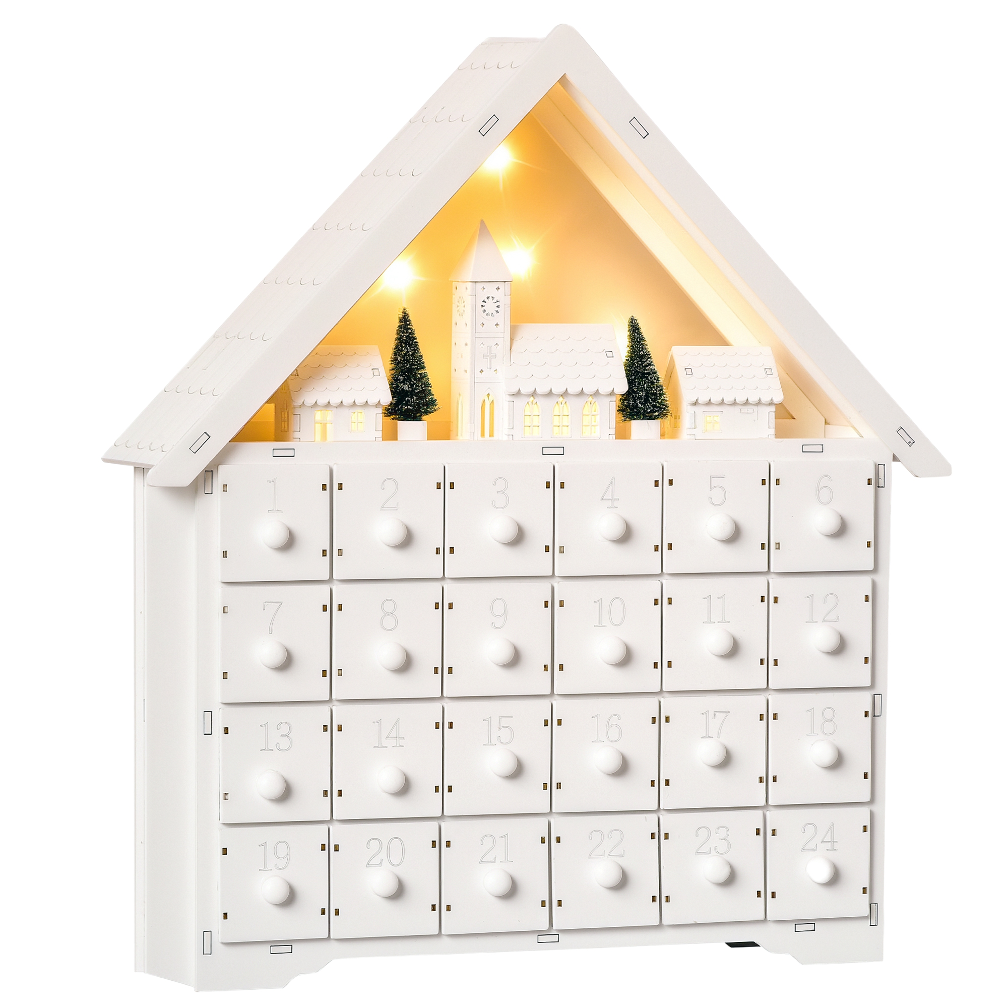 Adventskalender Weichnachtsdekoration Weihnachtsdeko, 24 Schubladen, LED-Lichter, 39 cm x 9 cm x 42 cm, Weiß + Grün Adventskalender Weichnachtsdekoration Weihnachtsdeko, 24 Schubladen, LED-Lichter, 39 cm x 9 cm x 42 cm, Weiß + Grün