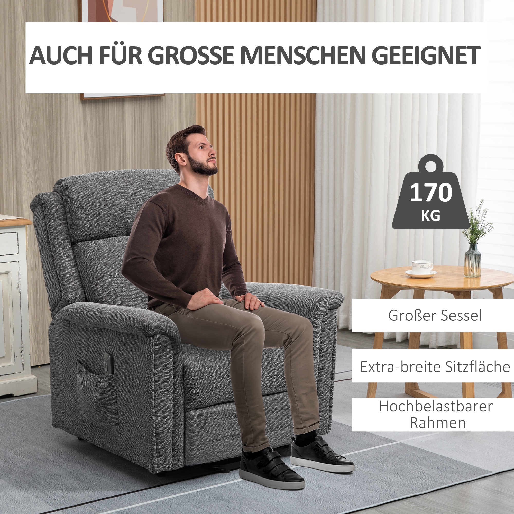 Relaxsessel mit Aufstehhilfe inkl. Fernbedienung Fußstütze Stahl Grau