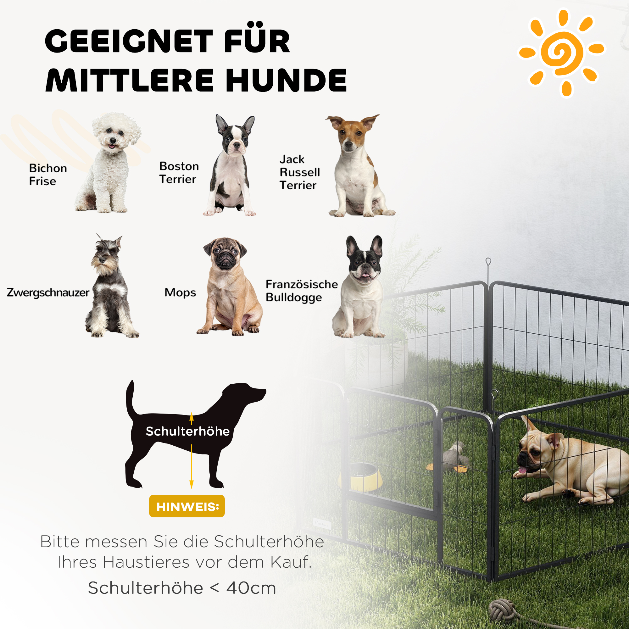 Hundezaun, Haustiergehege, 6 Paneele, Stahl, faltbar, Grau