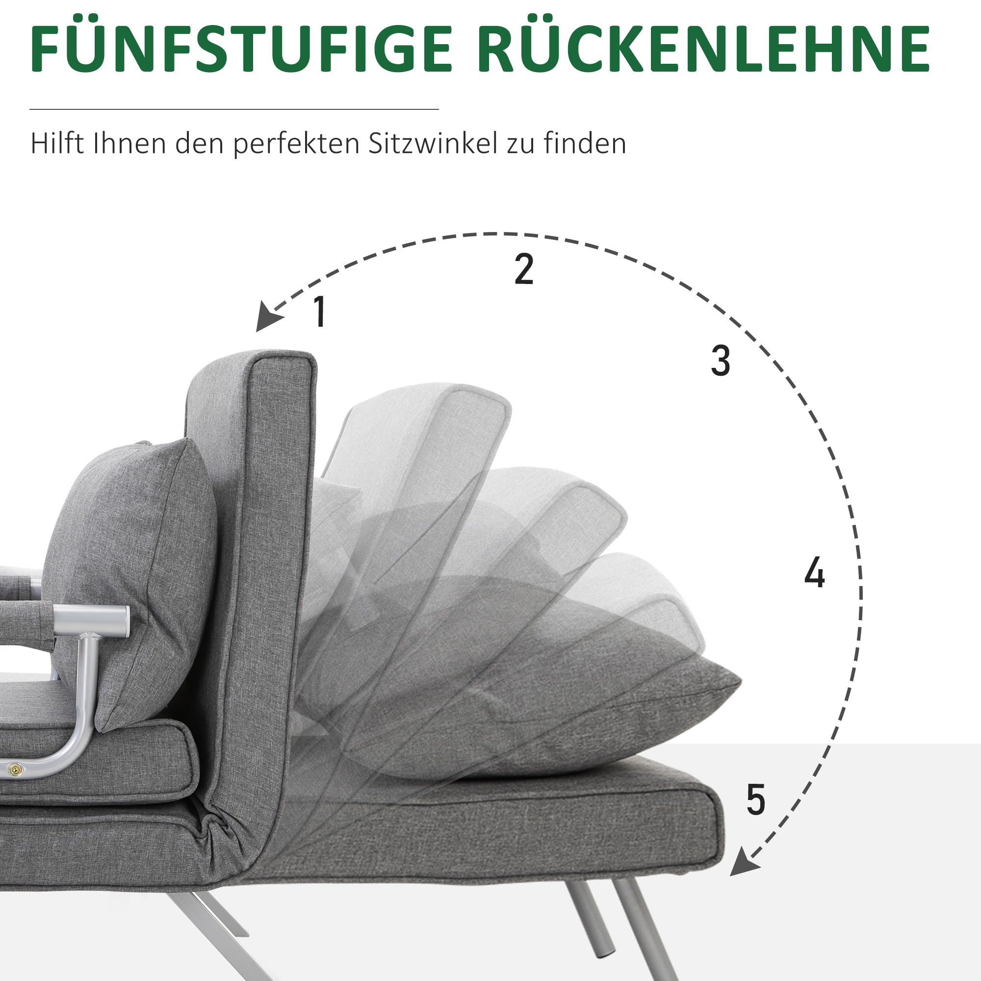 Relaxsessel Liegesessel Sessel, Liegefunktion, Gästebett, 65 cm x 69 cm x 80 cm, Grau