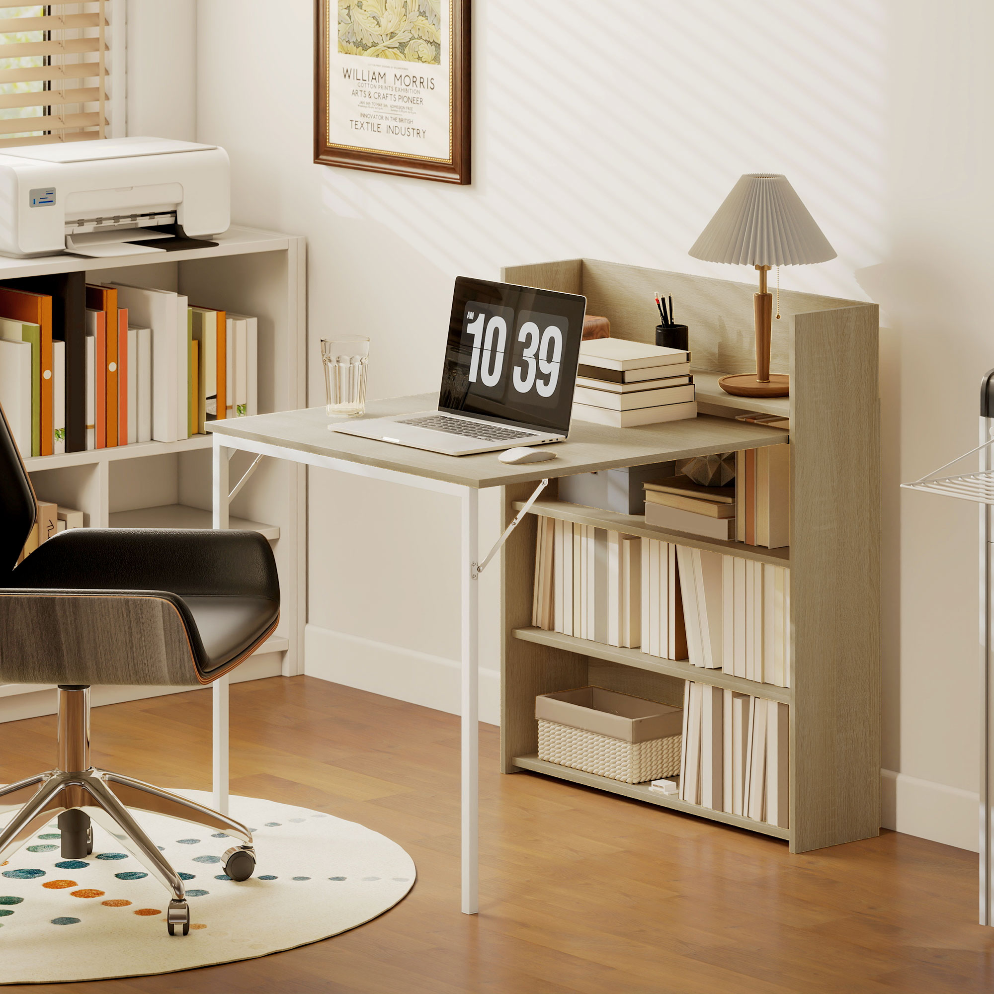 Esstisch Klappbar mit Regal, Industrie-Design, Platzsparend, Für Kleine Räume, 78,5 x 91 x 93 cm, Eiche