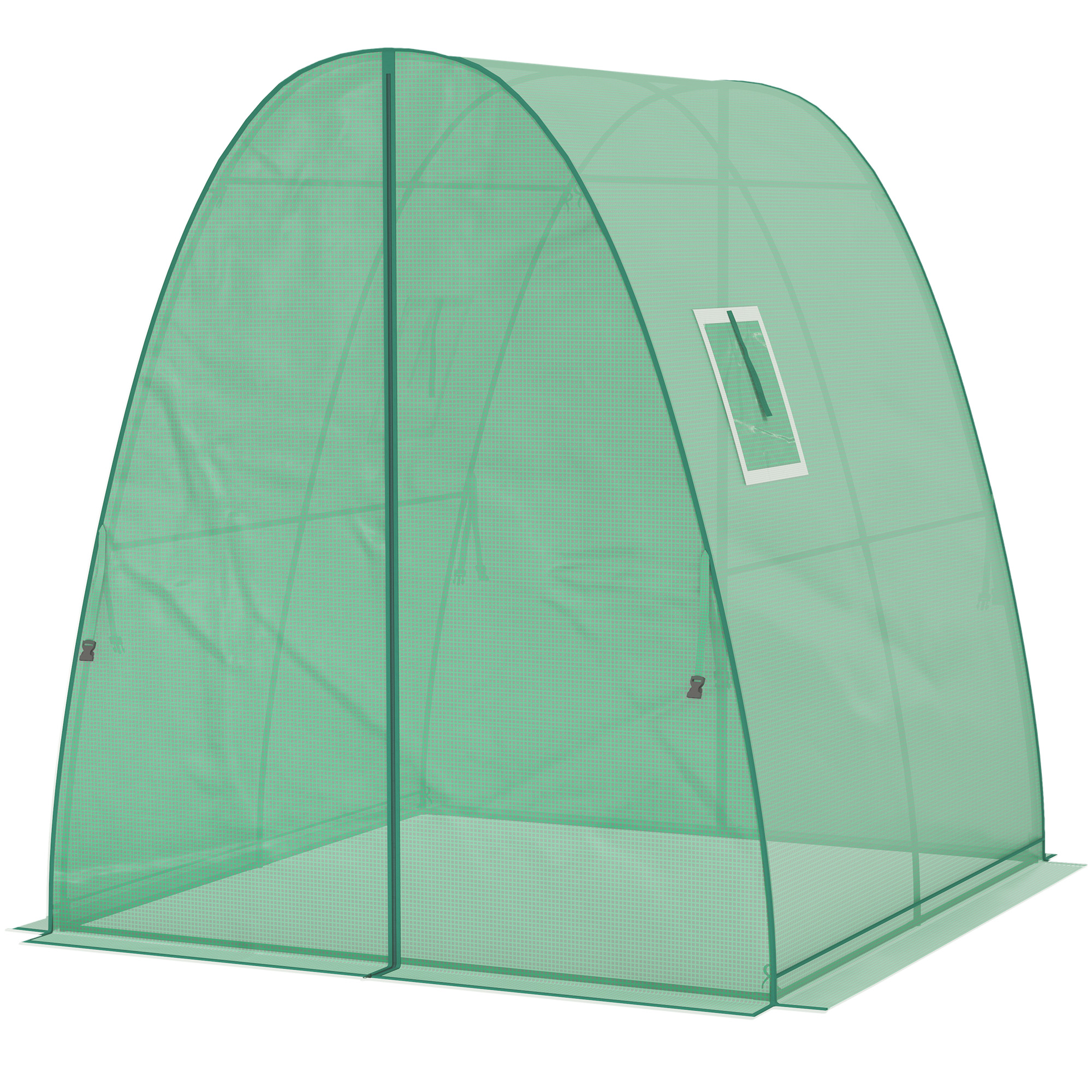 Bogen-Gewächshaus mit Sandsäcken und Kunststoff-Abdeckung, 2 Rolltüren, Netzfenster, tragbar, 1,8 x 1,8 x 2 m, Grün