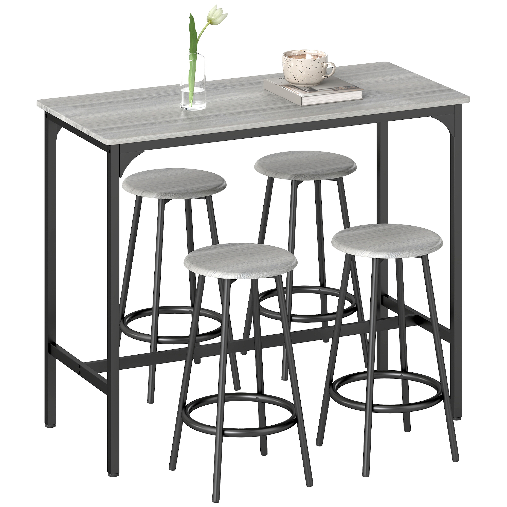 Bargarnitur, 5-teilig, Tisch & 4 Hocker, Industrie-Design, kompakt, rustikal Bargarnitur, 5-teilig, Tisch & 4 Hocker, Industrie-Design, kompakt, rustikal