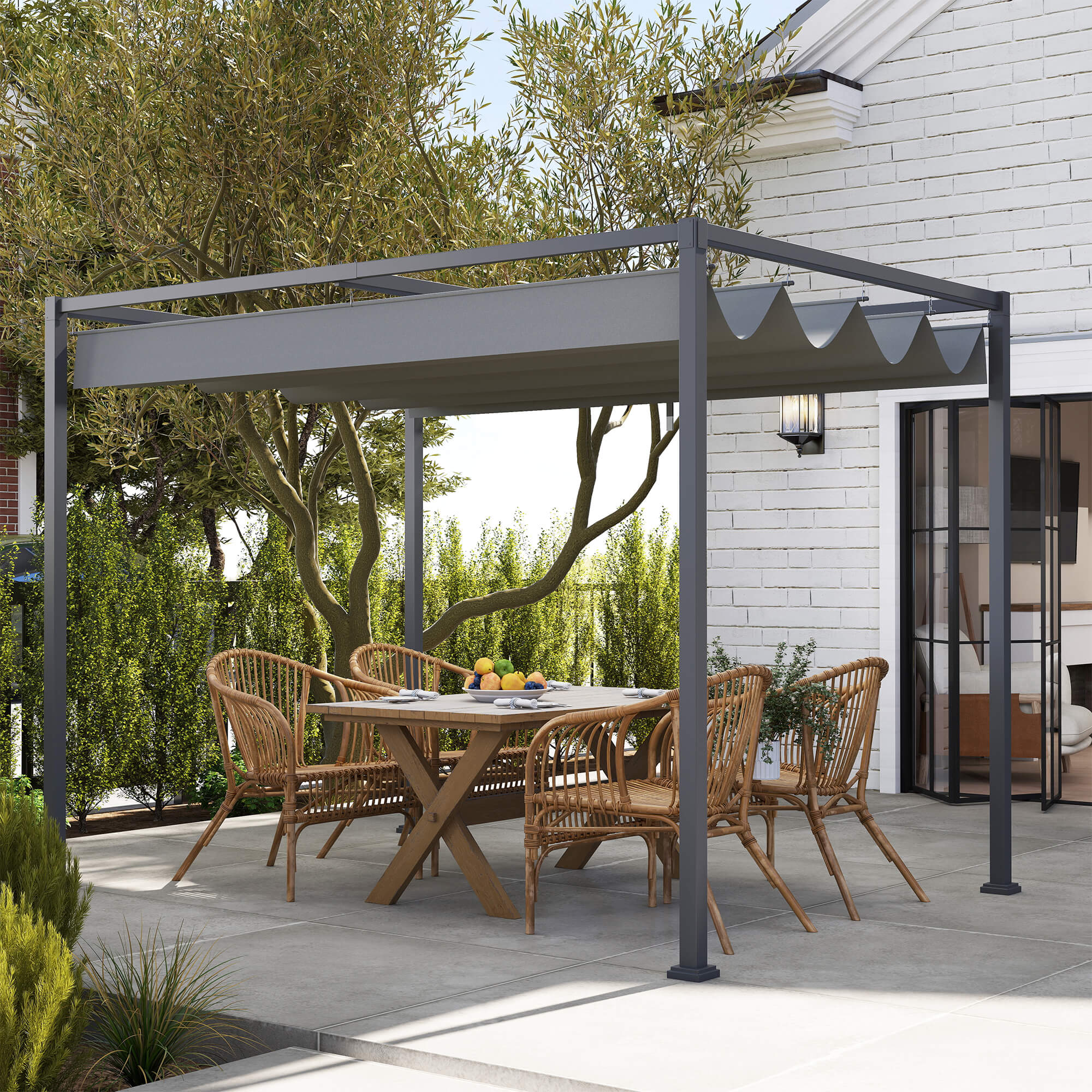 Pergola 3x2m Garten Pavillon, Terrassendachung aus Metall, Gartenpavillon mit verstellbares Dach, Freistehend, Sonnenschutz für Terrasse und Garten, Grau