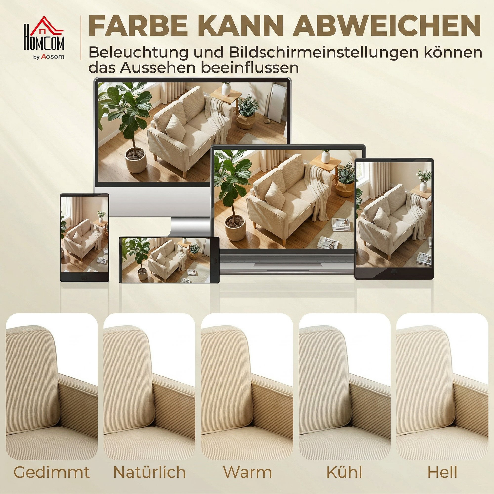 Sofa 2 Sitzer Couch mit 2 Wurfkissen, Stauraum Massivholzfüßen Kleine modern Loveseat Corduroy 117 x 63 x 79 cm Beige