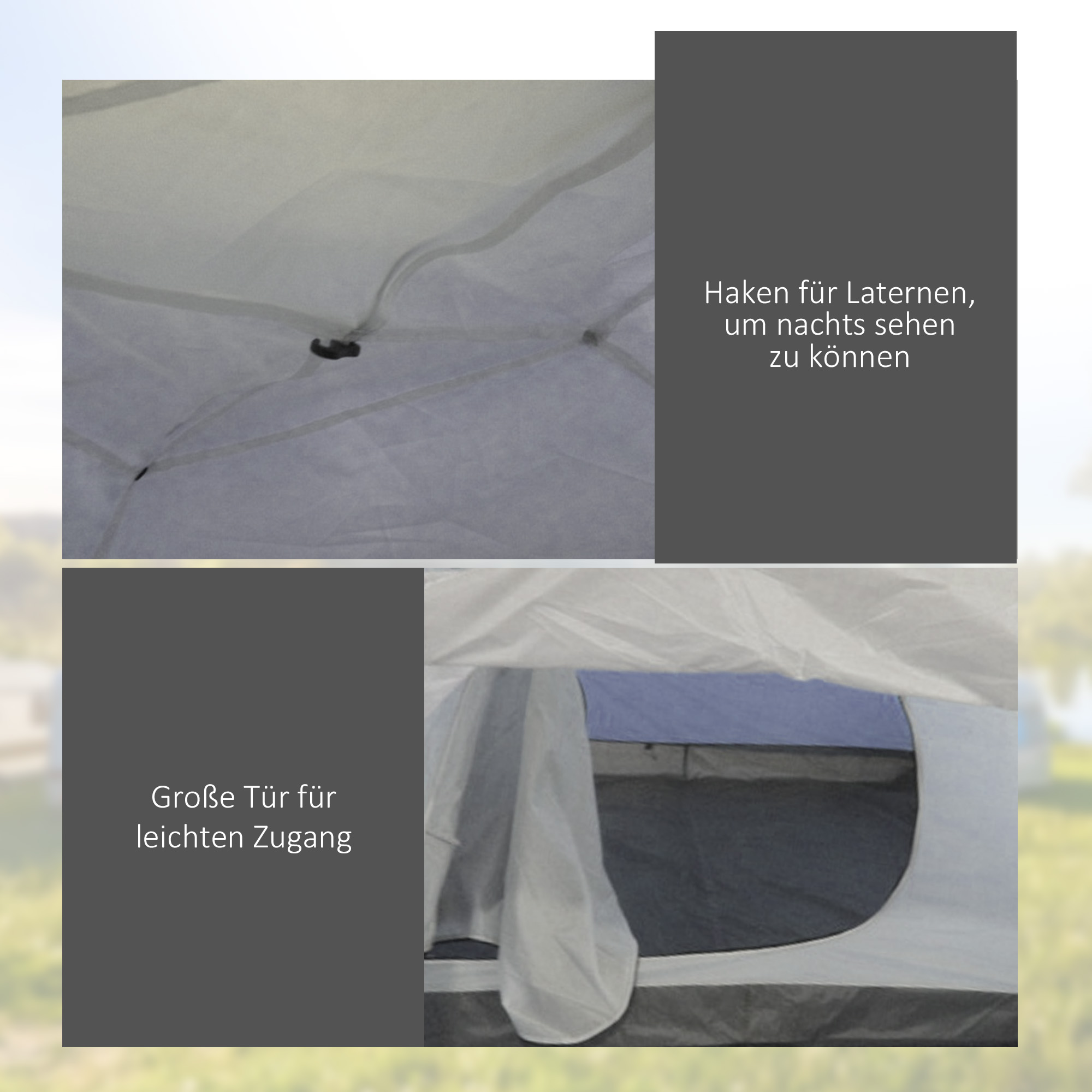 Campingzelt für 3-4 Personen, robust, mit Tragetasche, 2 Öffnungen, Zubehör, Blau