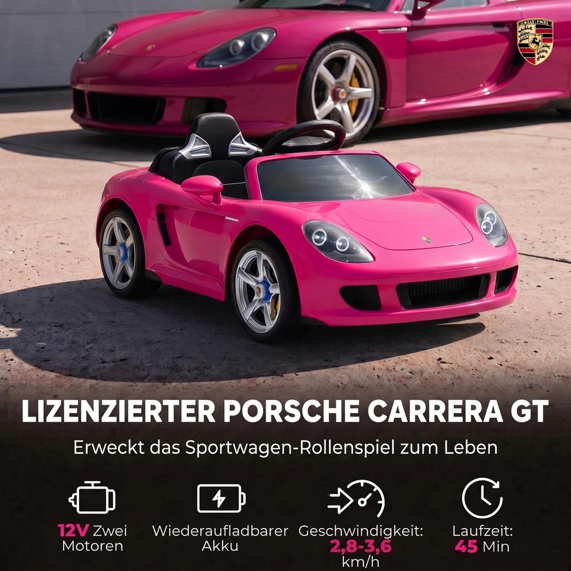 Kinder Elektroauto Porsche 12V Kinderauto mit Lithium-Akku Fernbedienung 2 Motoren Sanftanlauf Hinterradfederung