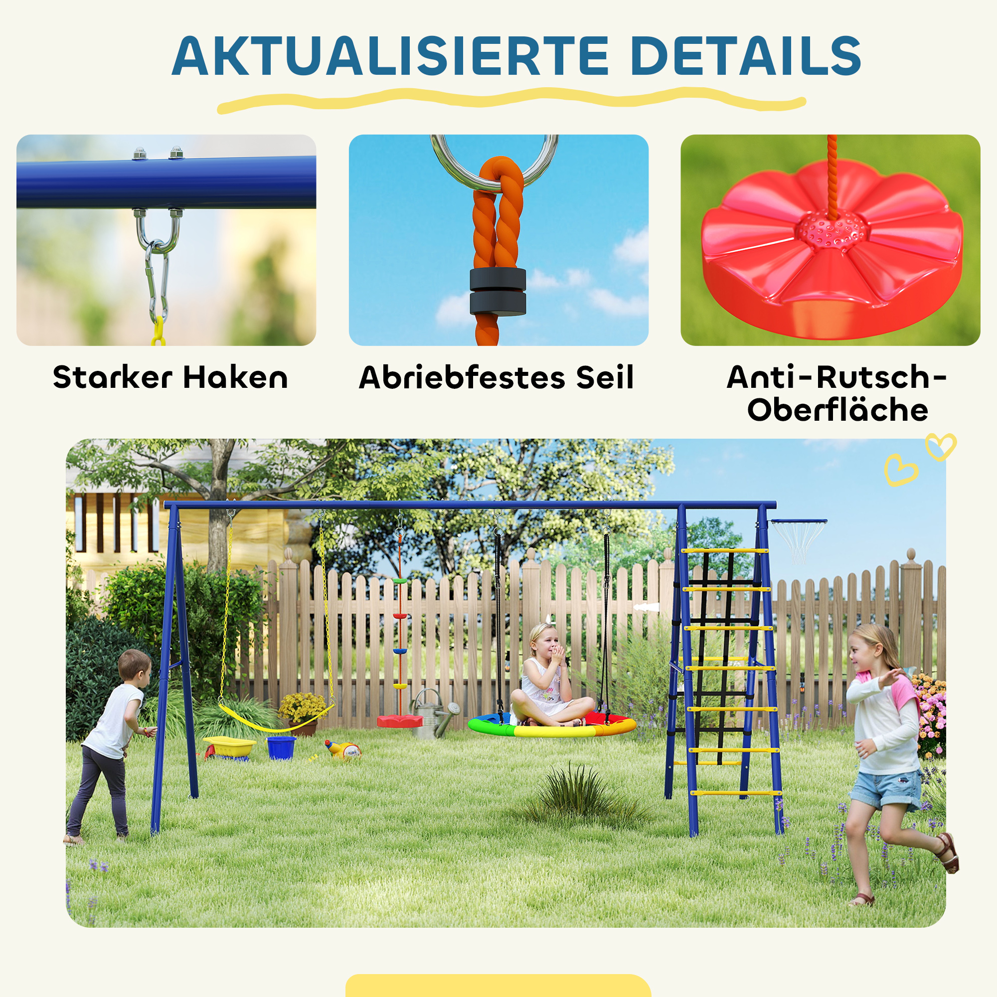 Kinderschaukel-Set, Stahl, 3-8 Jahre, 6-in-1-Design, Bunt