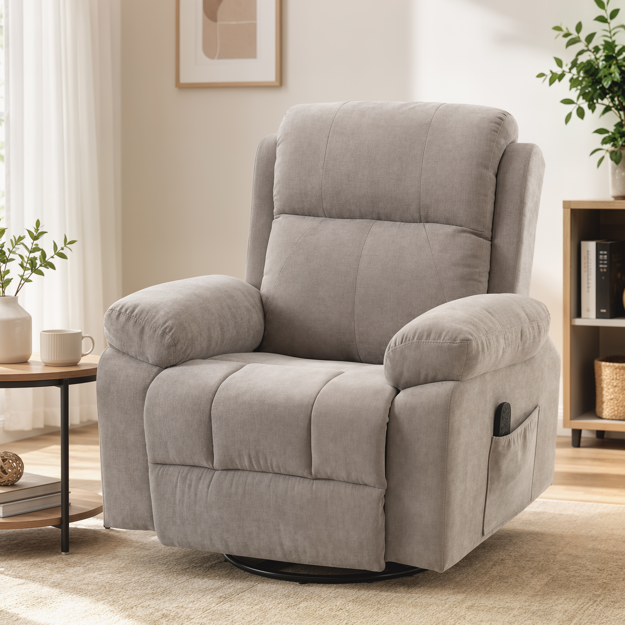 Relaxsessel Fernsehsessel 360° Drehbarer Massagesessel mit Wärme, Massage, Chenille-Optik, Beige