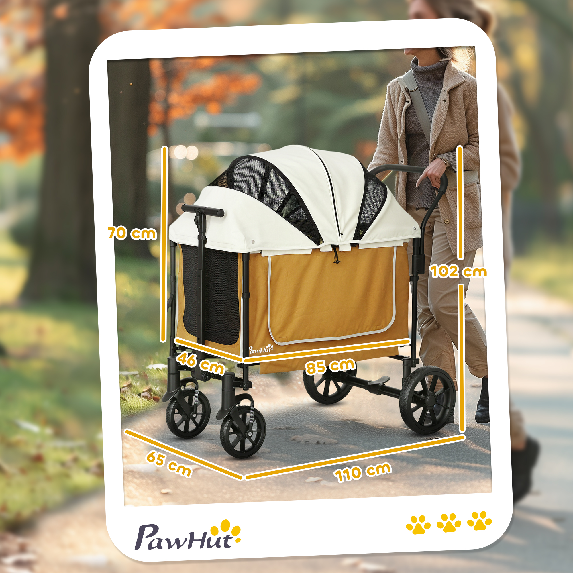 Hundewagen Hundebuggy klappbar für Hunde & Katzen bis 30 kg 110 x 65 x 102 cm Braun