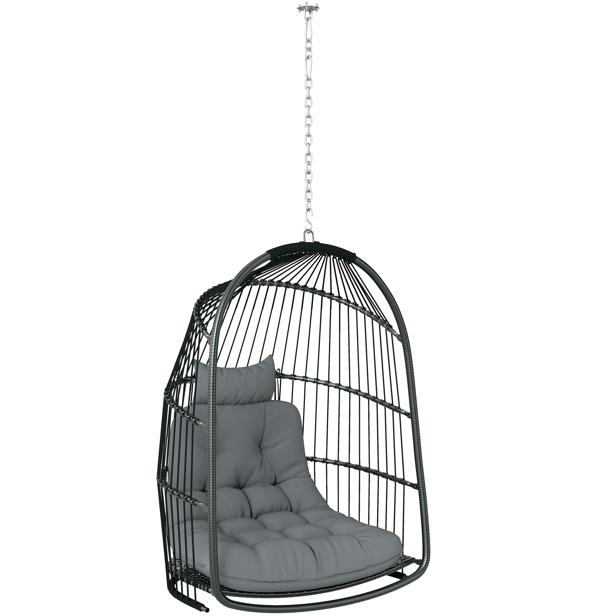 Hängesessel Hängekorb mit Kissen Polyrattan Schaukel Outdoor Indoor faltbar belastbar bis 150kg Dunkelgrau Hängesessel Hängekorb mit Kissen Polyrattan Schaukel Outdoor Indoor faltbar belastbar bis 150kg Dunkelgrau