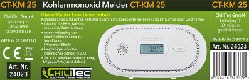 Kohlenmonoxid Melder "CT-KM 25" / EN 50291 zertifiziert