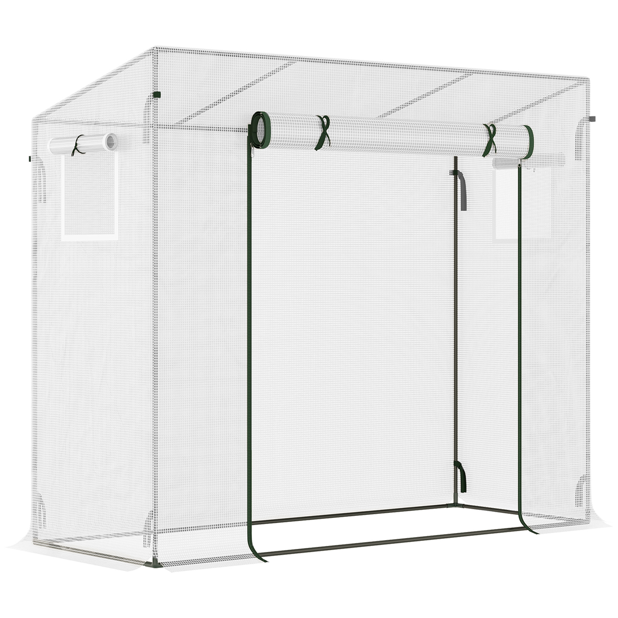 Gewächshaus mit Seitenfenster, aufrollbare Tür, winddicht, Stahlrahmen, Kunststoffplane, weiß, 200 x 76 x 168 cm