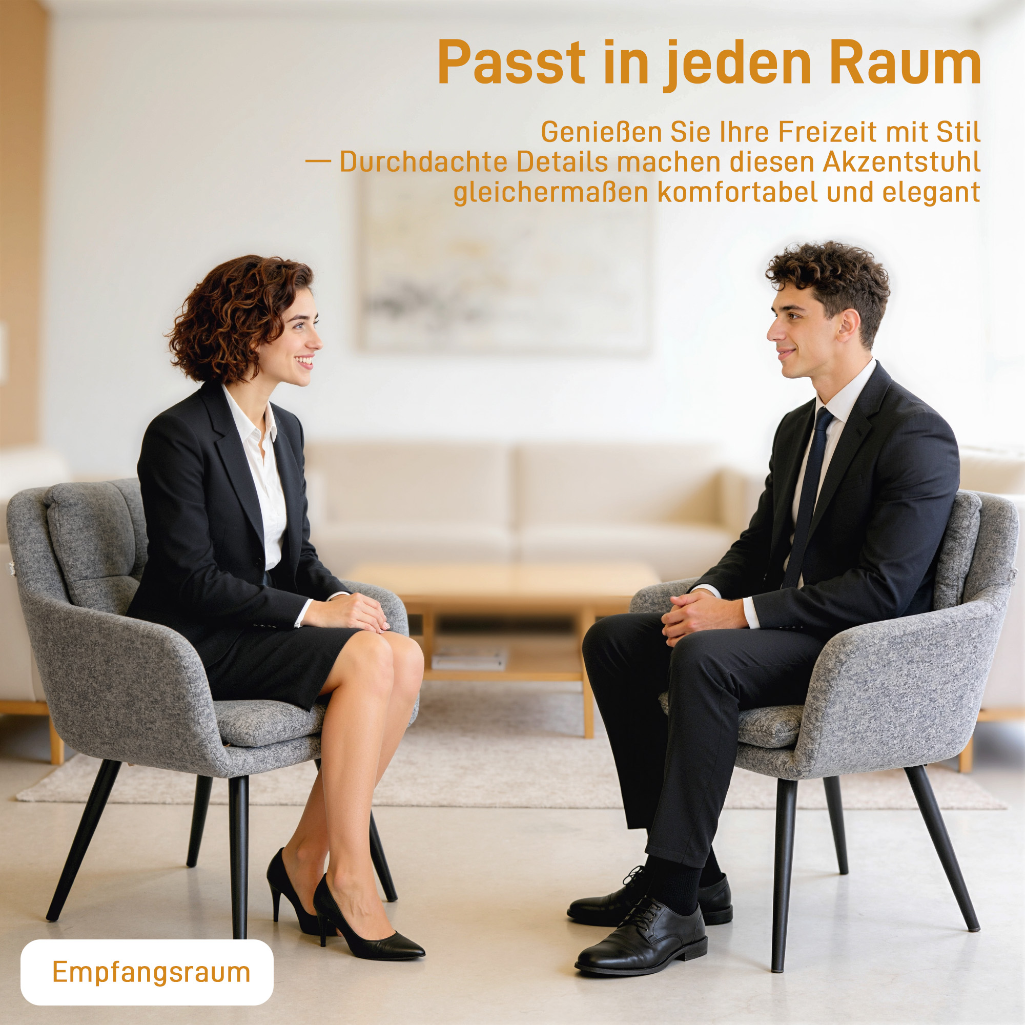 Moderner Akzentstuhl, Polsterstuhl mit Metallbeinen, Leinenoptik, Hellgrau