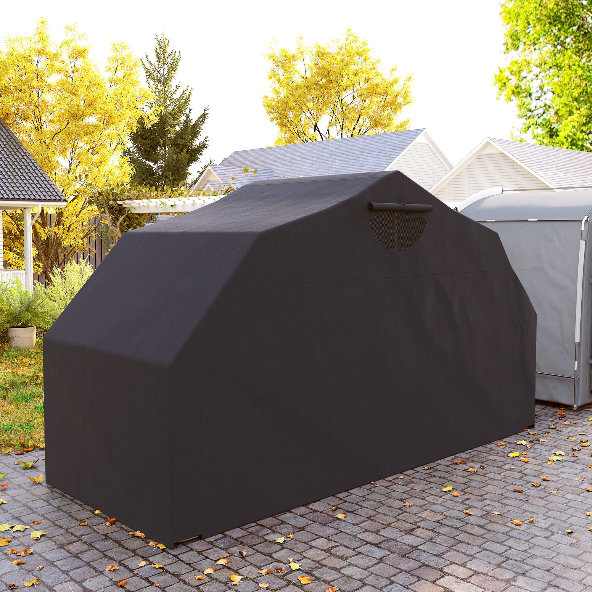 Motorrad Abdeckplane Faltbar Outdoor Motorradabdeckung Wasserdicht Winterfest XXL 345cmx135cmx191cm Schwarz