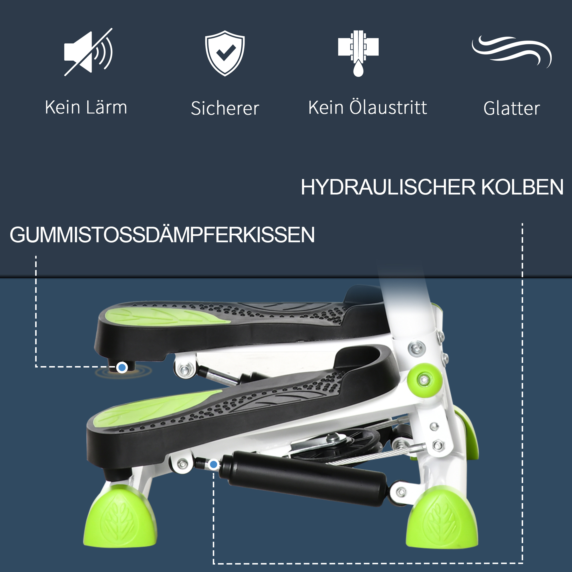Stepper Fitnessgerät, LCD-Monitor, rutschfeste Pedale, Stahl und ABS, 55x44x108 cm, Grün+Schwarz