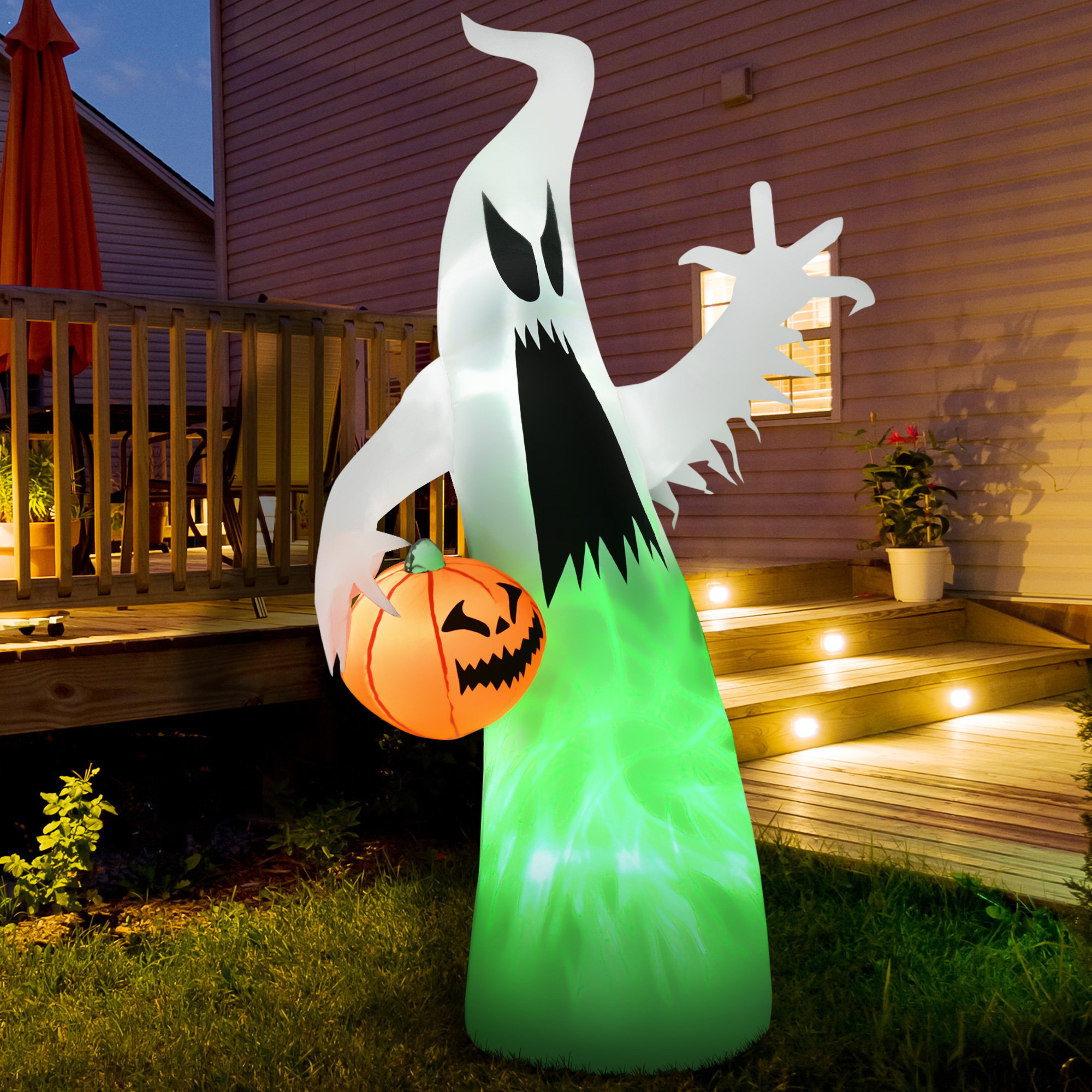 selbstaufblasendes Spuk Gespenst Geist LED beleuchtet Halloween Dekoration Polyester Weiß 105 x 65 x 180 cm