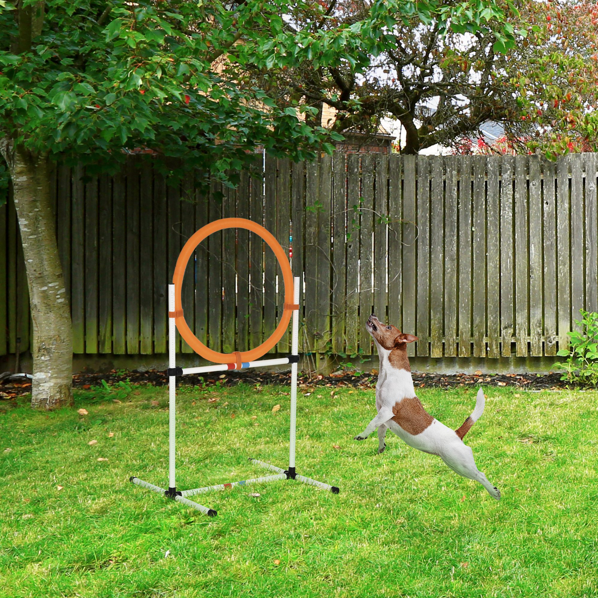 Agility Sprungring für Hunde, Agility Set Hunde, Agility Ring 2 in 1 Sprungringstange mit Tragetasche Kunststoff 74,5 x 66 x 91 cm Weiß+Orange