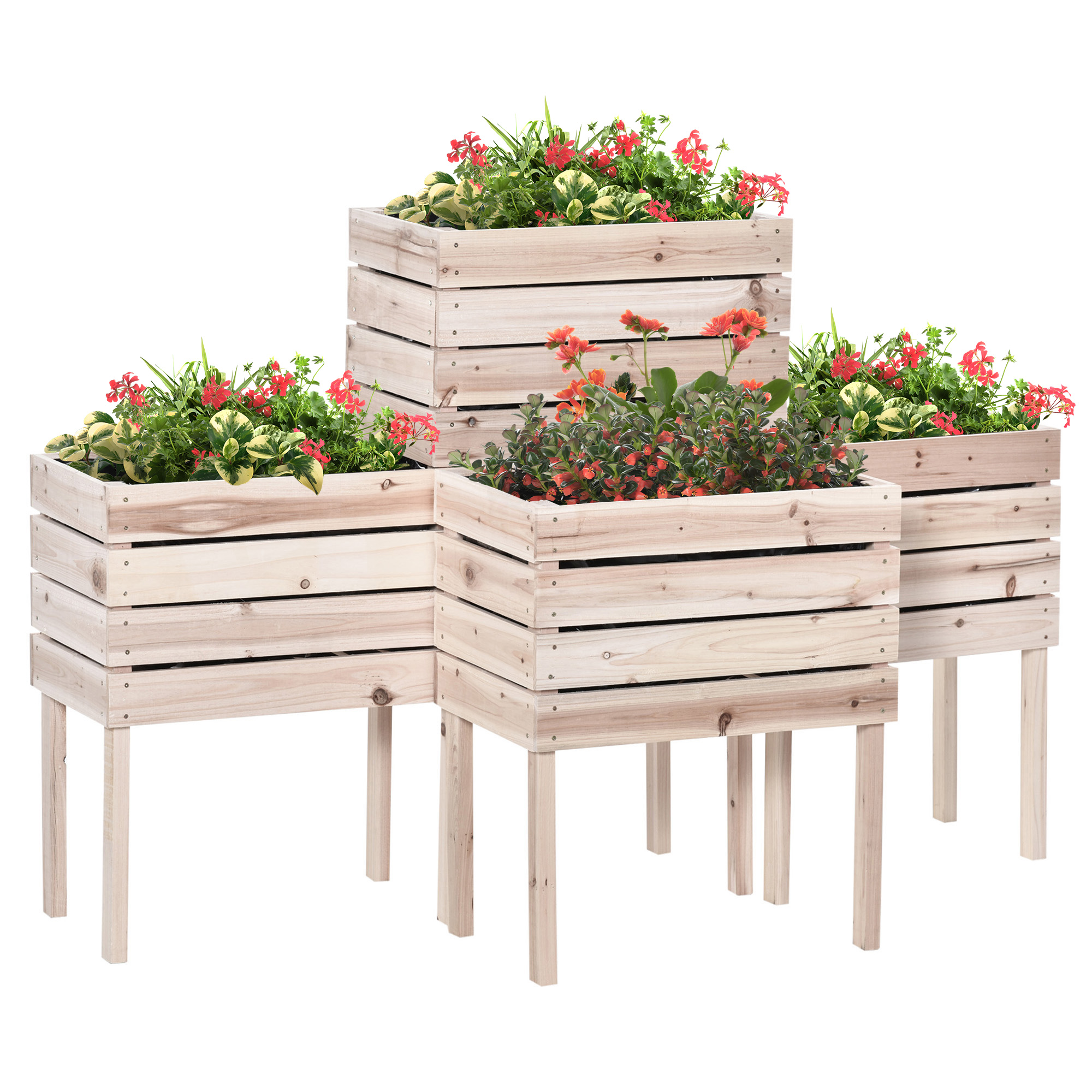 Hochbeet Blumenkasten Pflanzenkasten, wetterbeständig, Massivholz, 50 cm x 30 cm x 60 cm, Natur