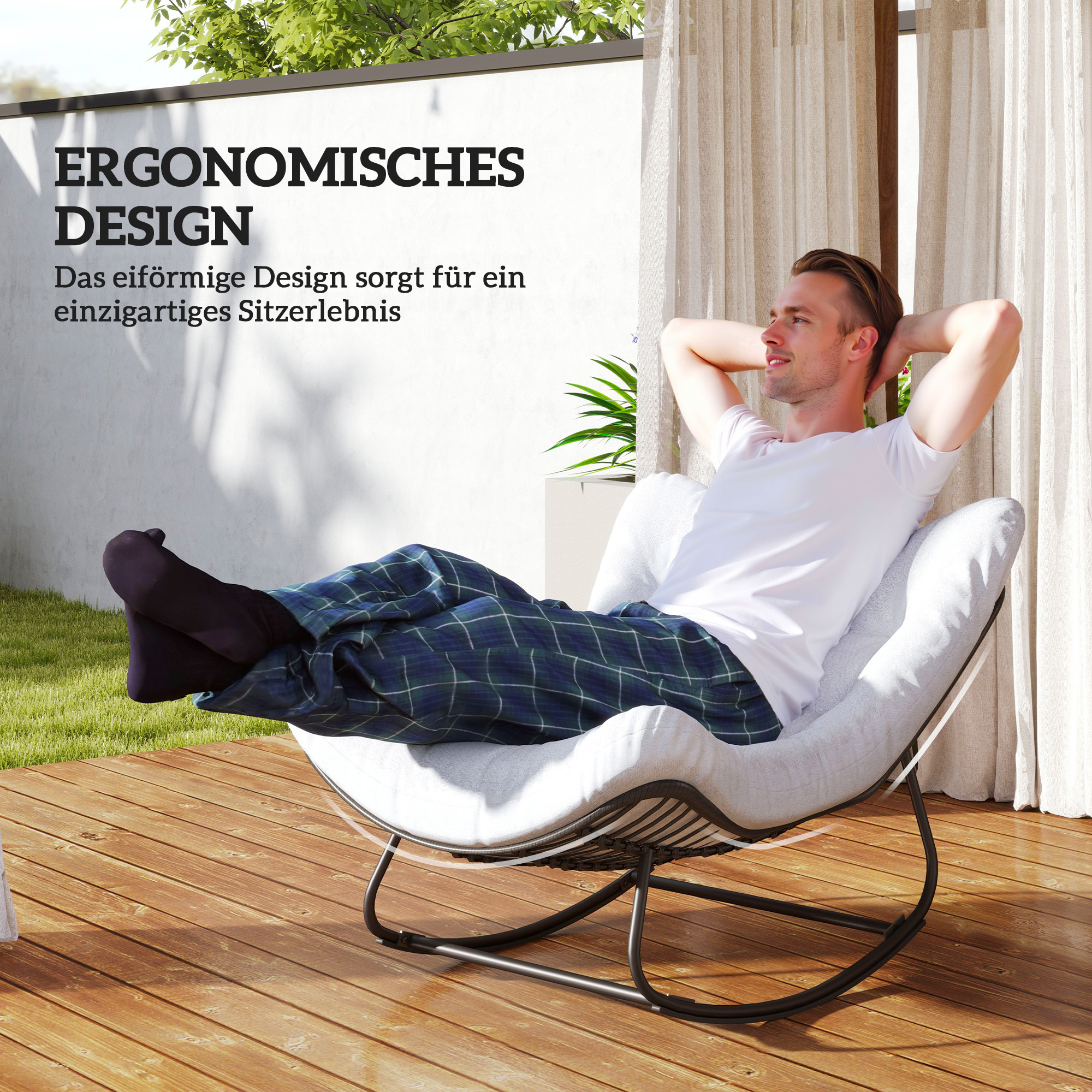 Rattan Schaukelstuhl Gartenbank mit Stahlrahmen Kissen 98 x 111 x 74 cm Grau