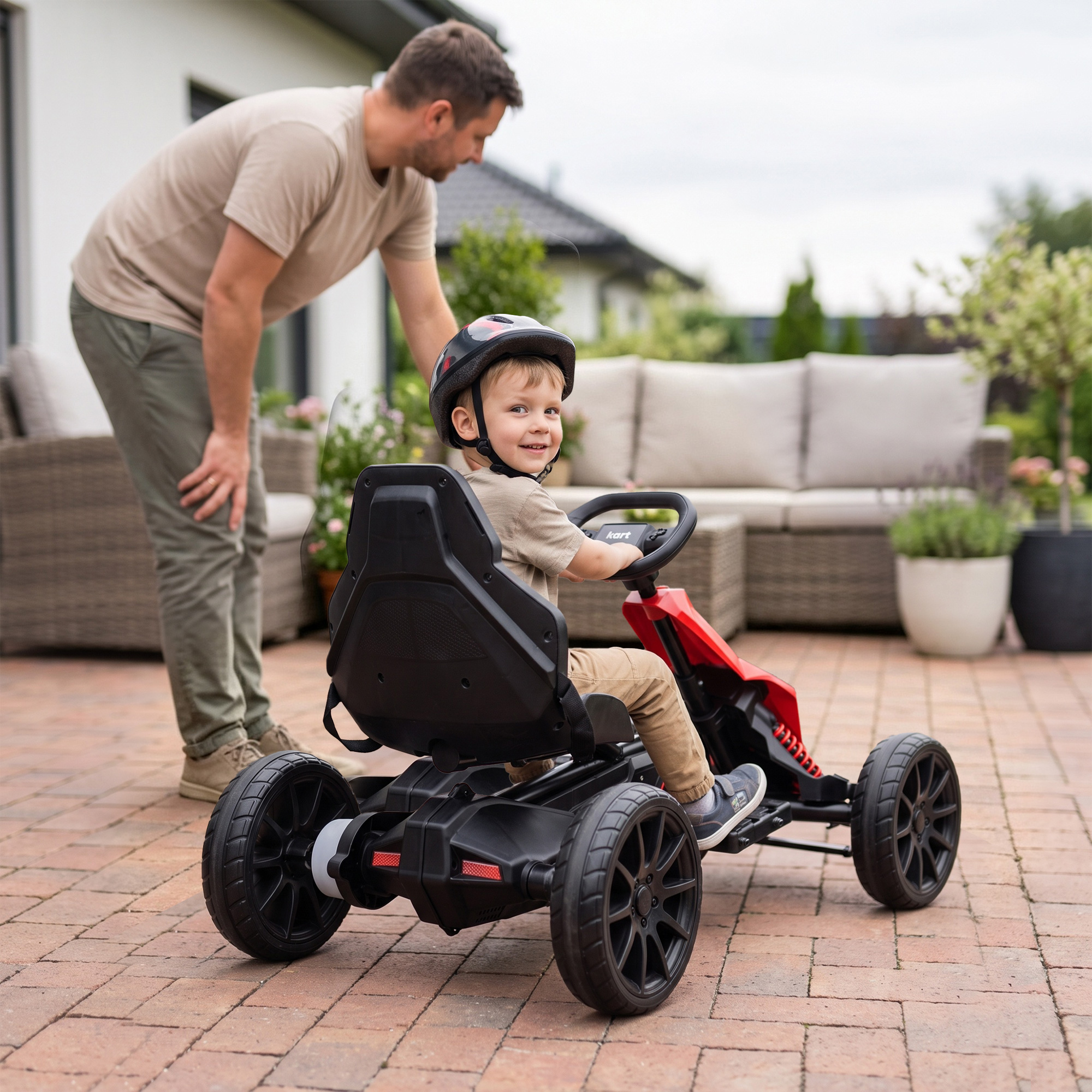 Elektro Go-Kart für Kinder 3-5km/h Gokart mit 2-Fach verstellbarem Geschwindigkeit, Sicherheitsgurt, EVA-Räder für 3-8