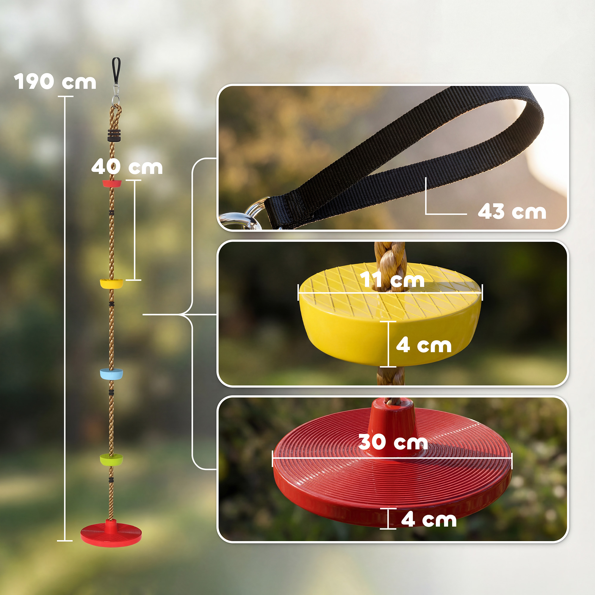Kletterseil Schaukel Baum Kinderschaukel mit Plattform Scheibenschaukel Sitz Outdoor Spielset für 3-8 Jahre Kinder Rot