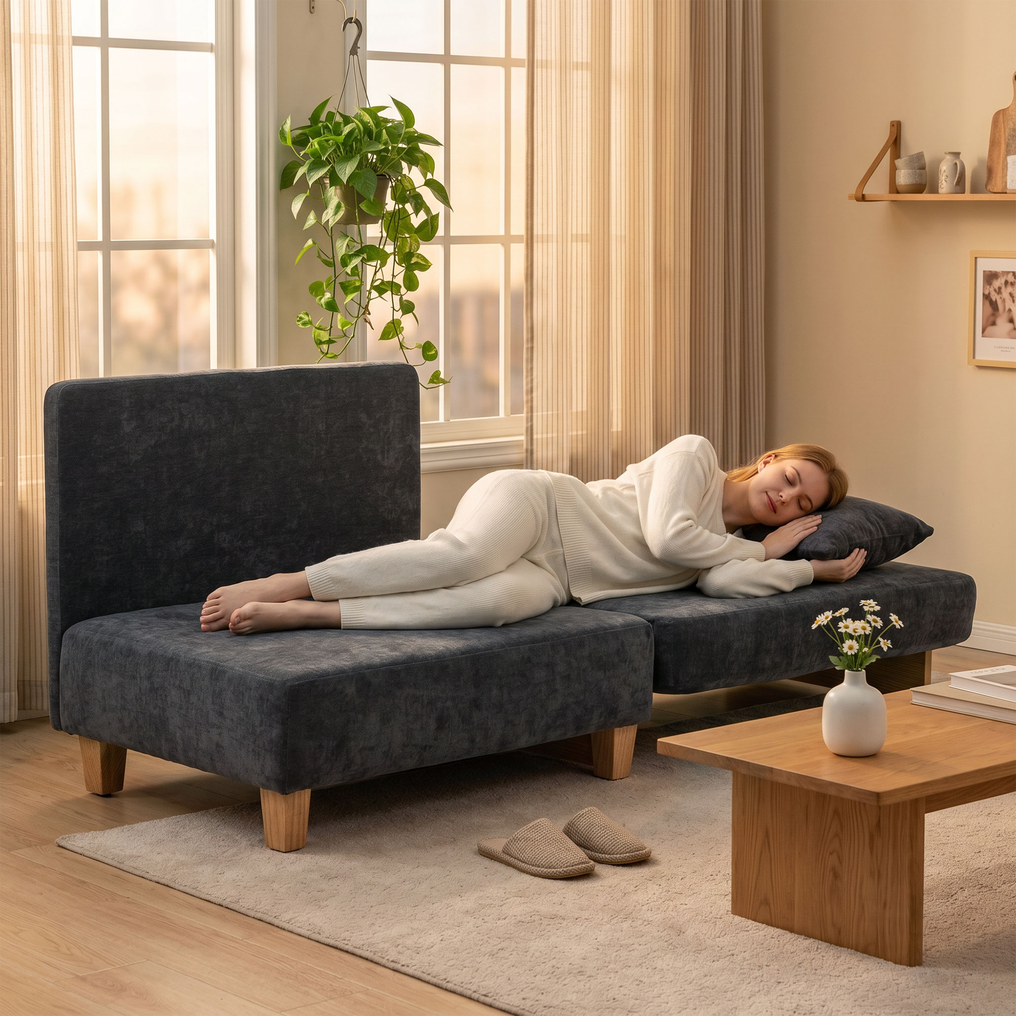 Schlafsessel 2-in-1 mit Bettfunktion, Schlafsofa mit 2 waschbaren Kissen, Seitentaschen für Wohnzimmer, Schlafzimmer