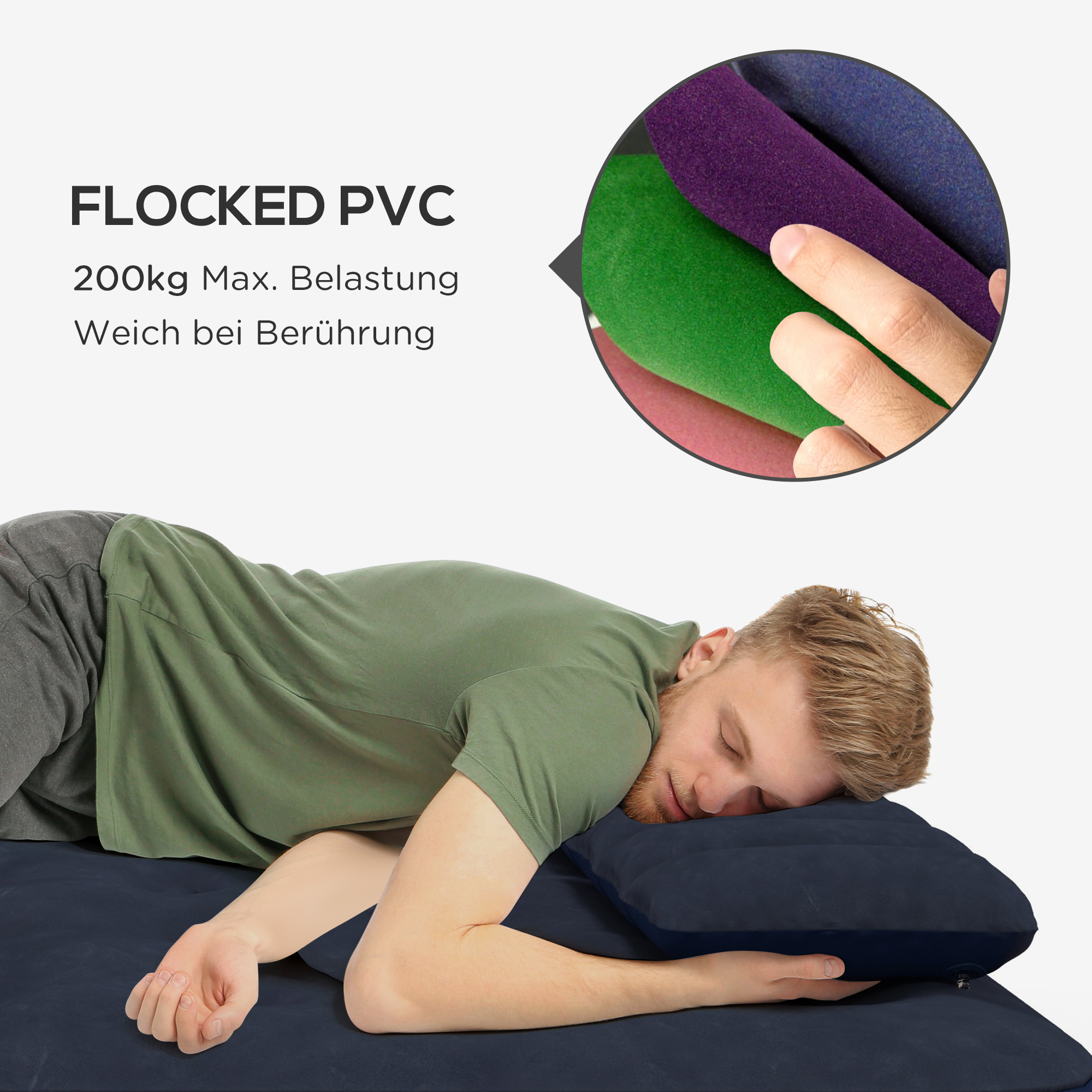 Luftmatratze für 2 Personen, mit Handpumpe, weich & robust, 203x152x22cm, Blau