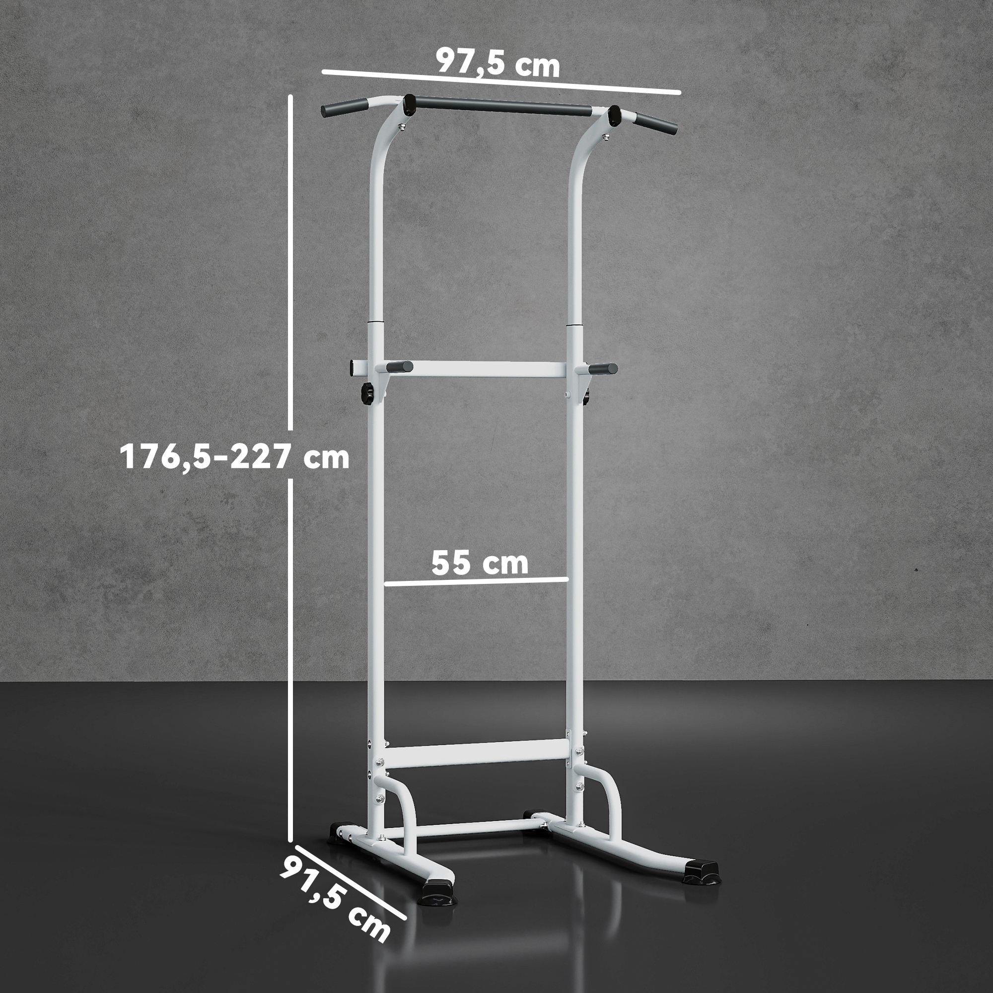 Power Tower höhenverstellbar 176,5-227 cm Dip-Station multifunktional mit Stahlrahmen 120 kg Belastbarkeit
