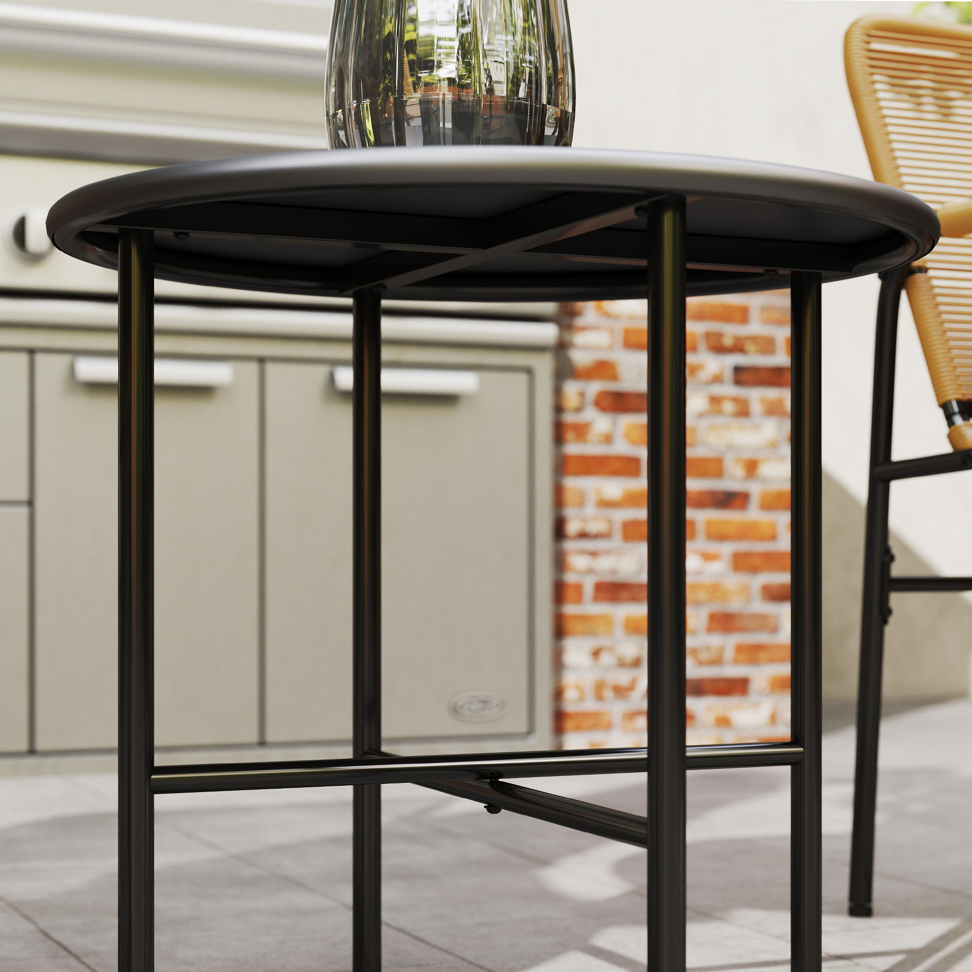 3-tlg. Rattan Bistroset, Sitzgruppe, Gartengarnitur mit 2 Gartensesseln, Couchtisch 54 x 66 x 76 cm Gelb