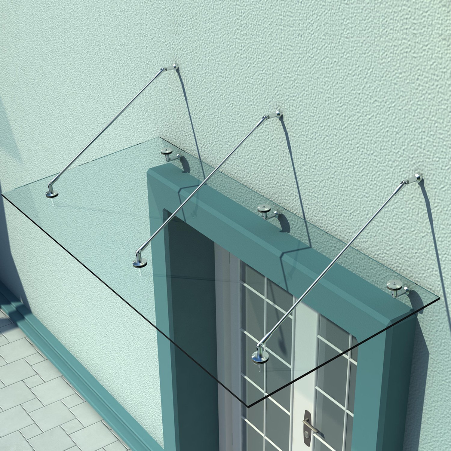 Vordach Glasvordach Türvordach gehärtetes Glas(ESG) Edelstahl Klarglas (200x90cm) (L)