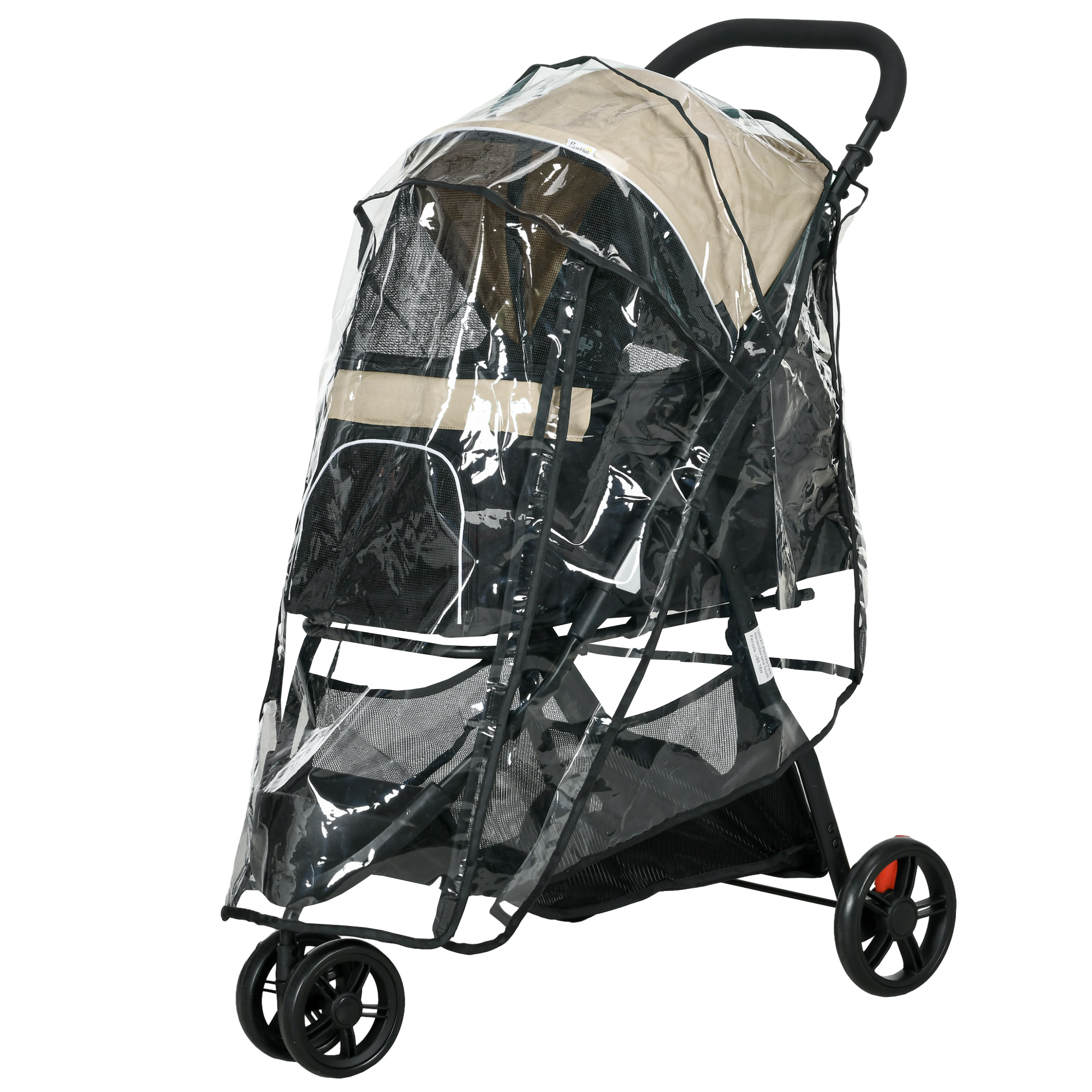Haustierbuggy Hundebuggy, klappbar, mit Regenschutz, 2 Getränkehalter, Blau +  Khaki