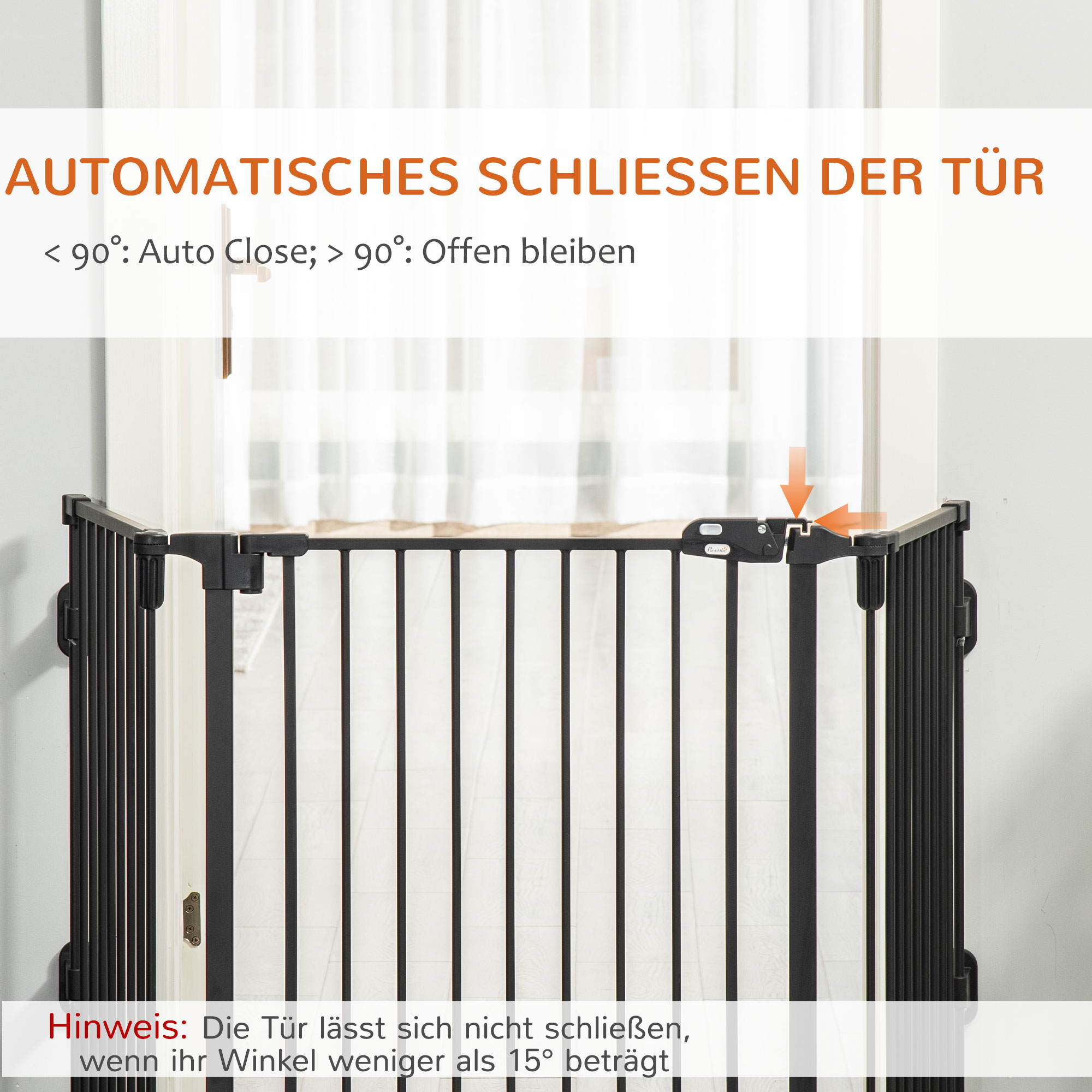 Absperrgitter Hund Freistehendes Verstellbares Schutzgitter 202,5 x 76 cm Hundegitter Klappbar Türschutzgitter Hundeabsperrgitter für Treppen, Türen, Küche, Flur, 3 Paneelen, Schwarz