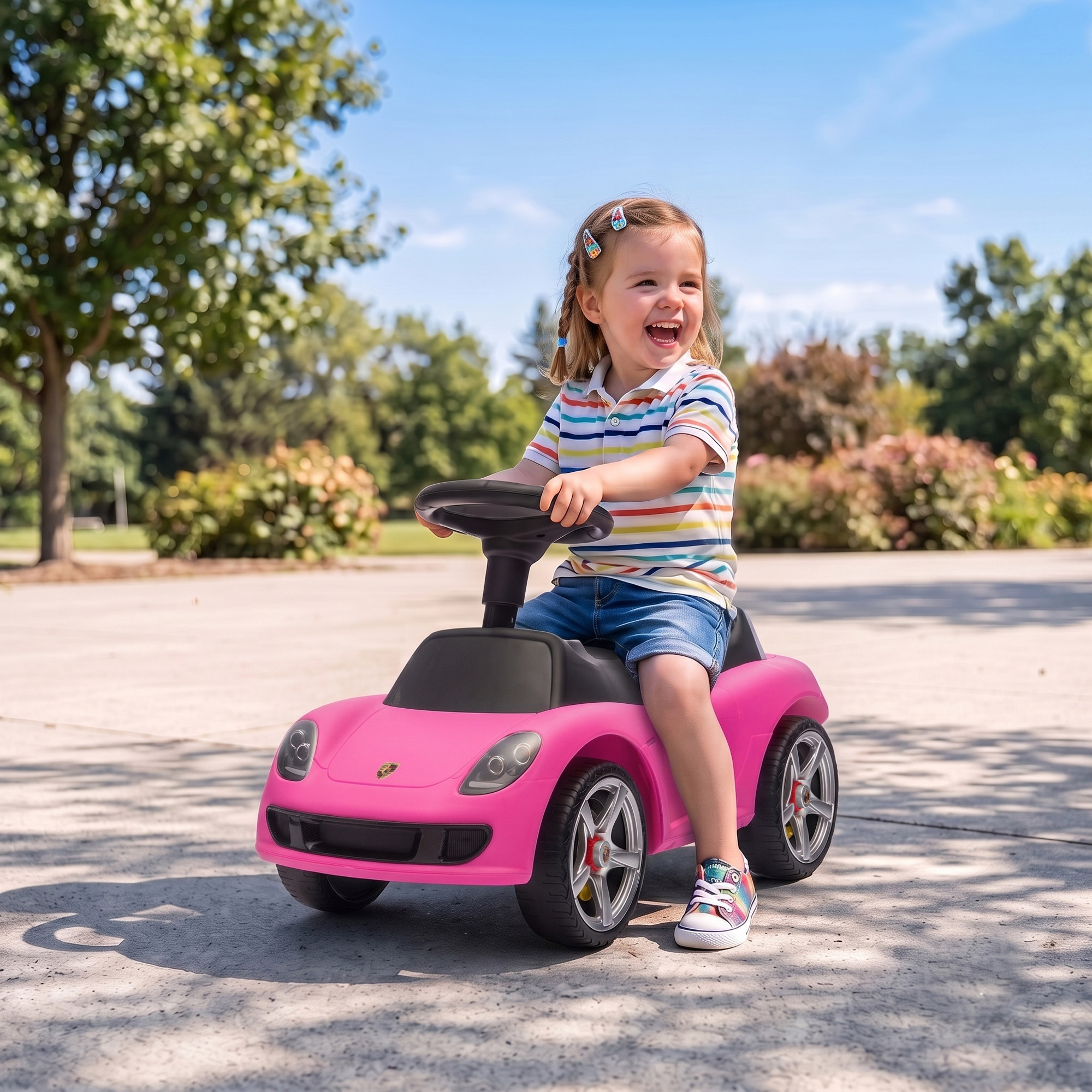 Rutschauto Kinder Porsche Rutschfahrzeug mit Hupe Licht Motorgeräuschen, für 18–36 Monate, Rosa