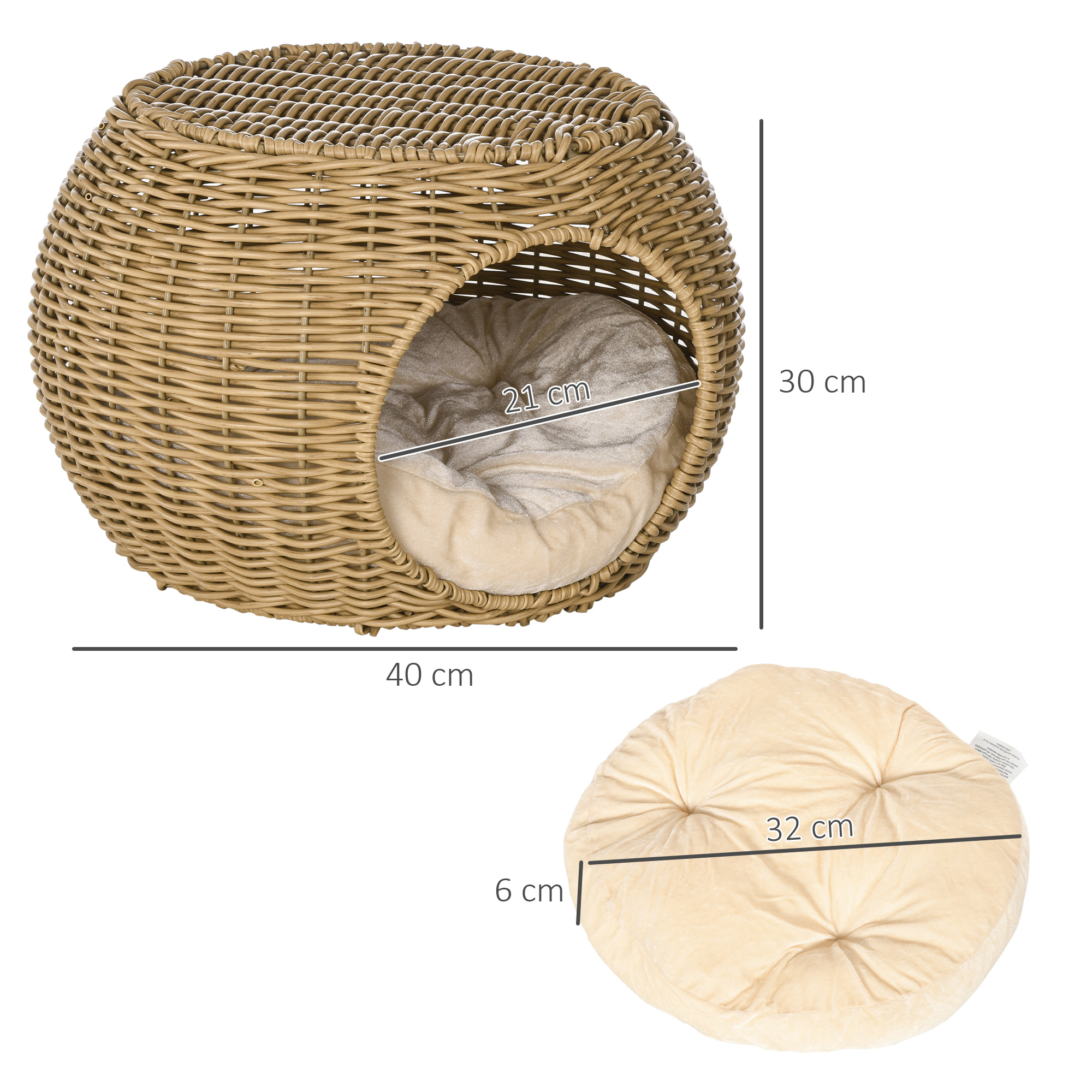 Katzenkorb Rattan zweistöckig Katzenbett Katzenkörbchen mit Kissen Vordertür  für Katze unter 3,5 kg Ø40 x 30 cm